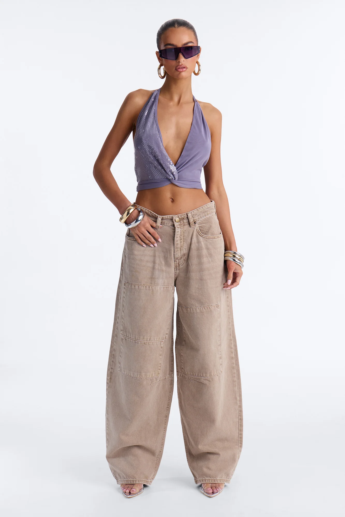 Segal Low Rise Baggy Taper Leg Pant - Mocha