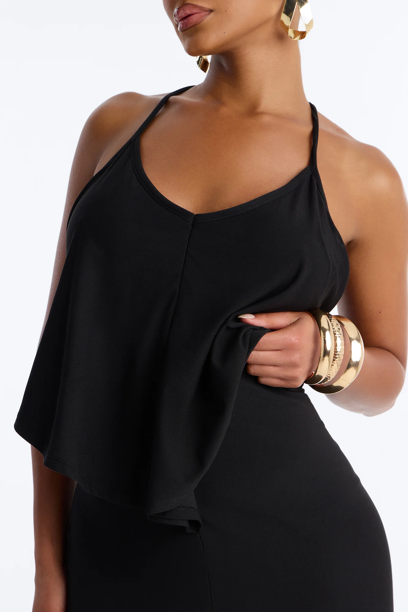 Selena Backless Drape Maxi Dress - Black - Image 4