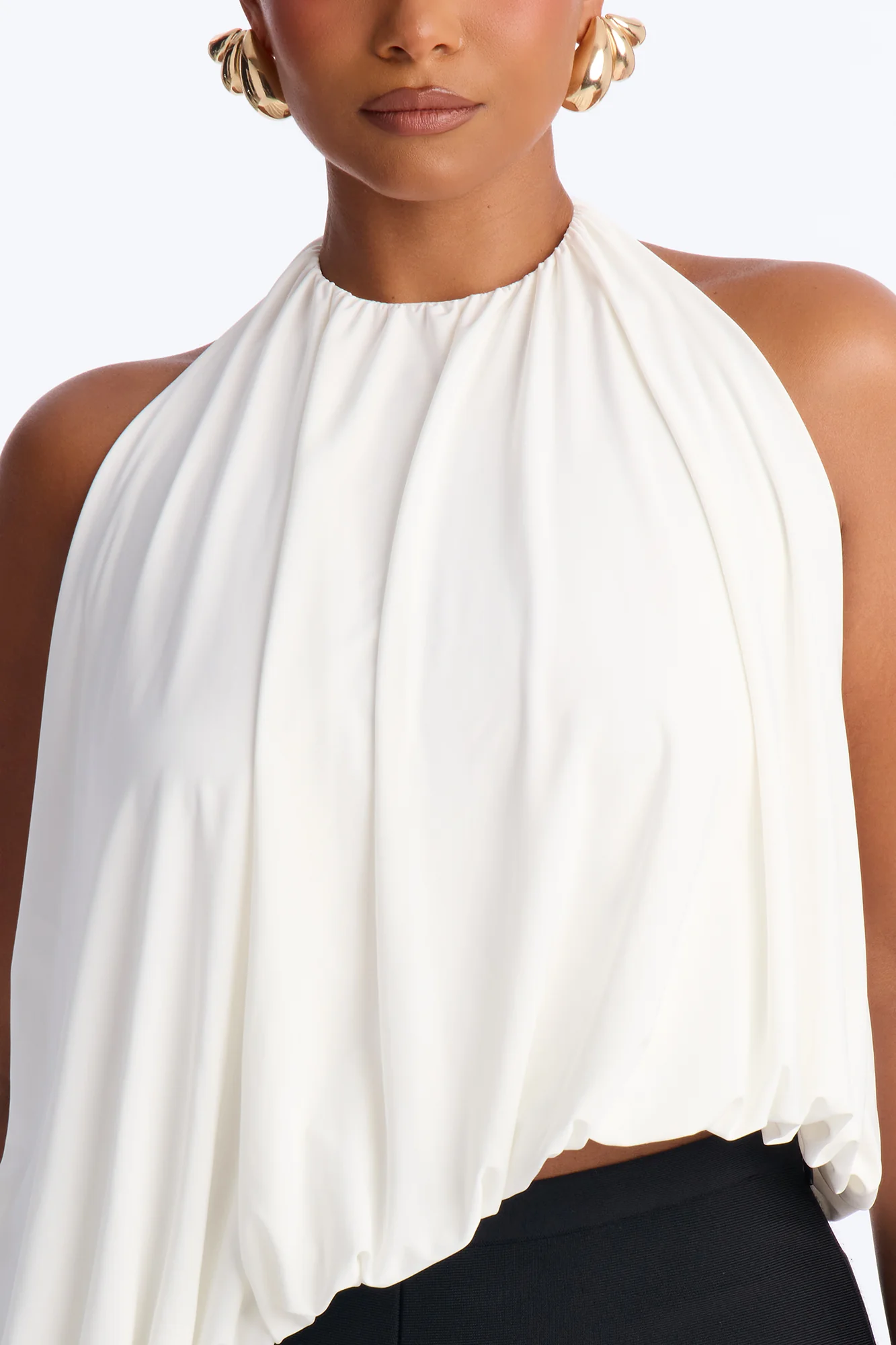 Selena Ruched Asymmetrical Halter Top - White - Image 6
