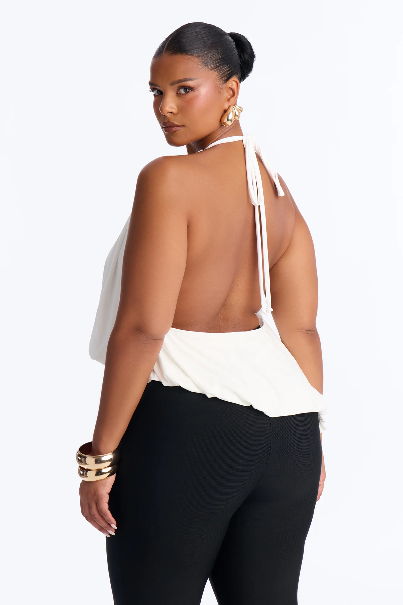 Selena Ruched Asymmetrical Halter Top - White - Image 7