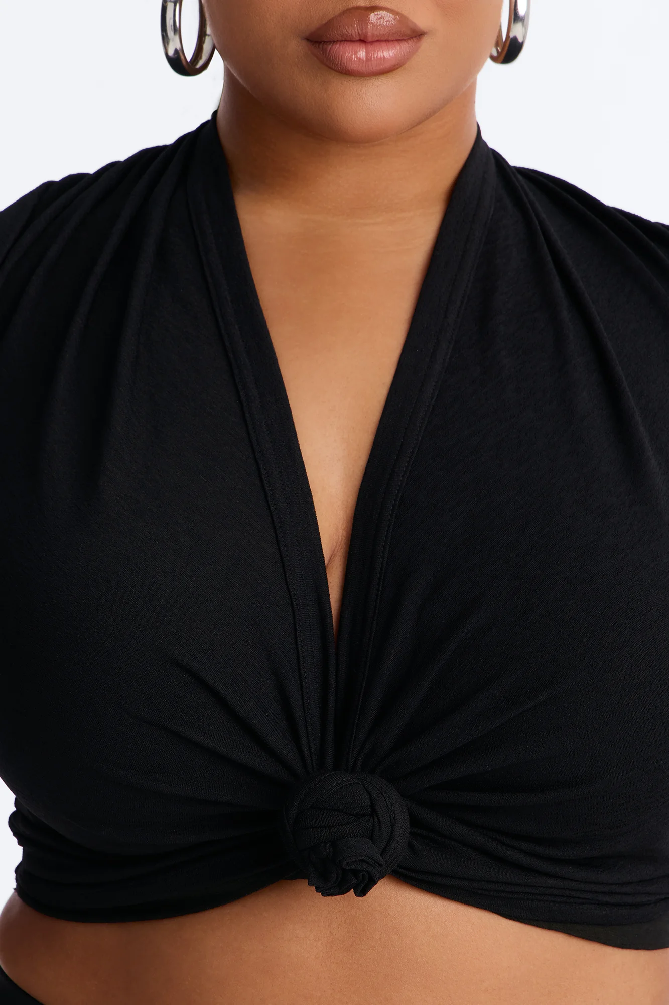 Selena Textured Knot Short Sleeve Top - Black - Image 7