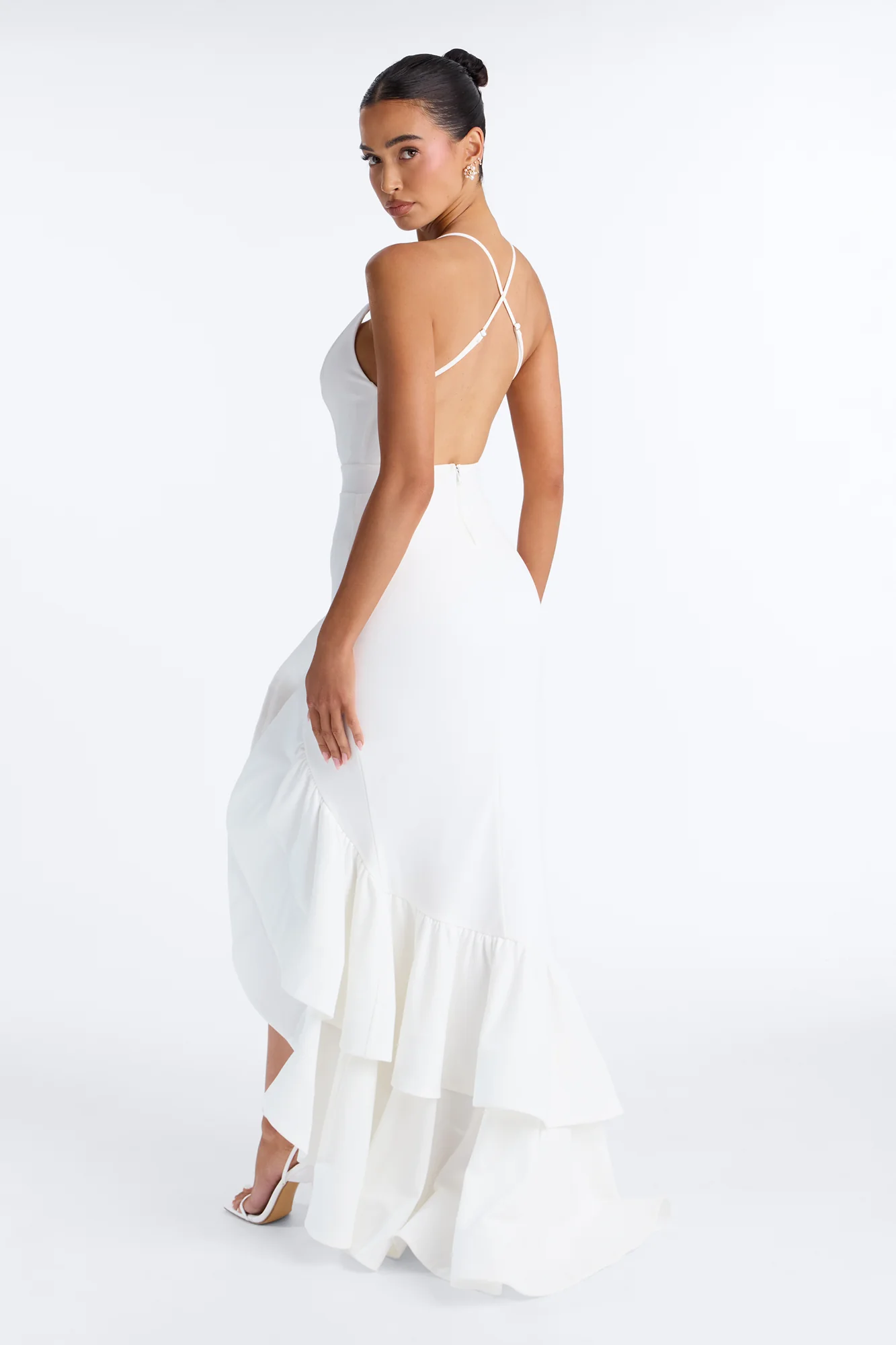 Selene Deep Neckline Ruffle Gown - Ivory - Image 4