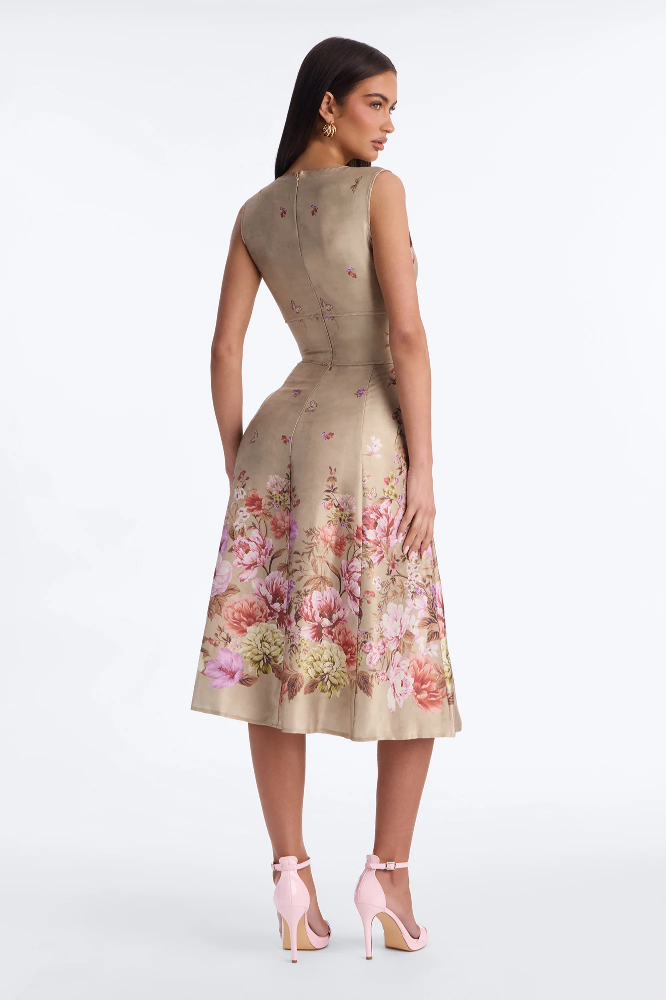 Selene Sleeveless Floral Satin Midi Dress - Brown/combo - Image 4