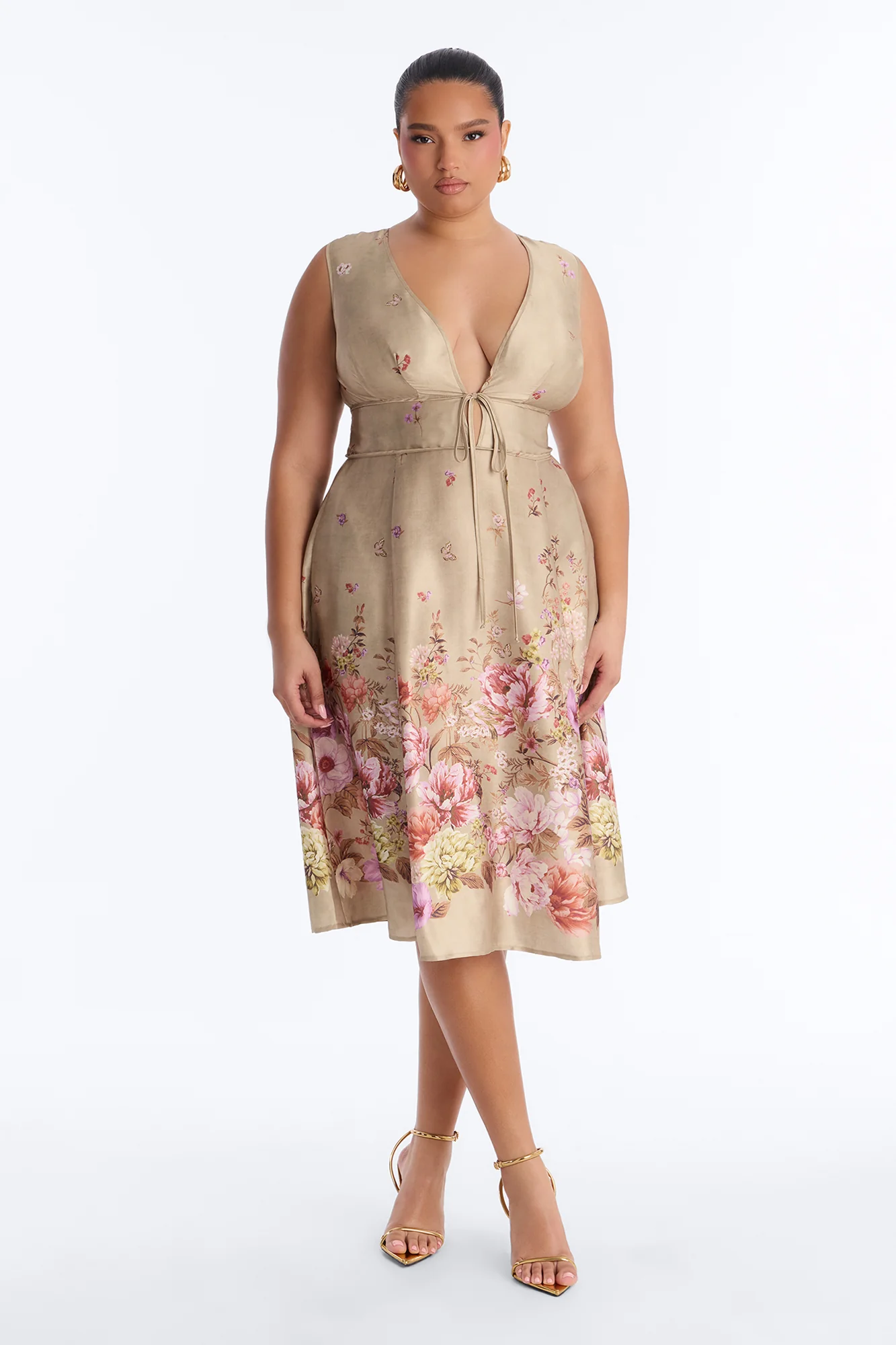 Selene Sleeveless Floral Satin Midi Dress - Brown/combo - Image 5