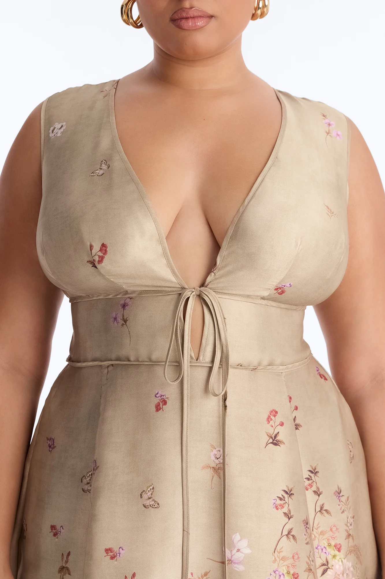 Selene Sleeveless Floral Satin Midi Dress - Brown/combo - Image 7