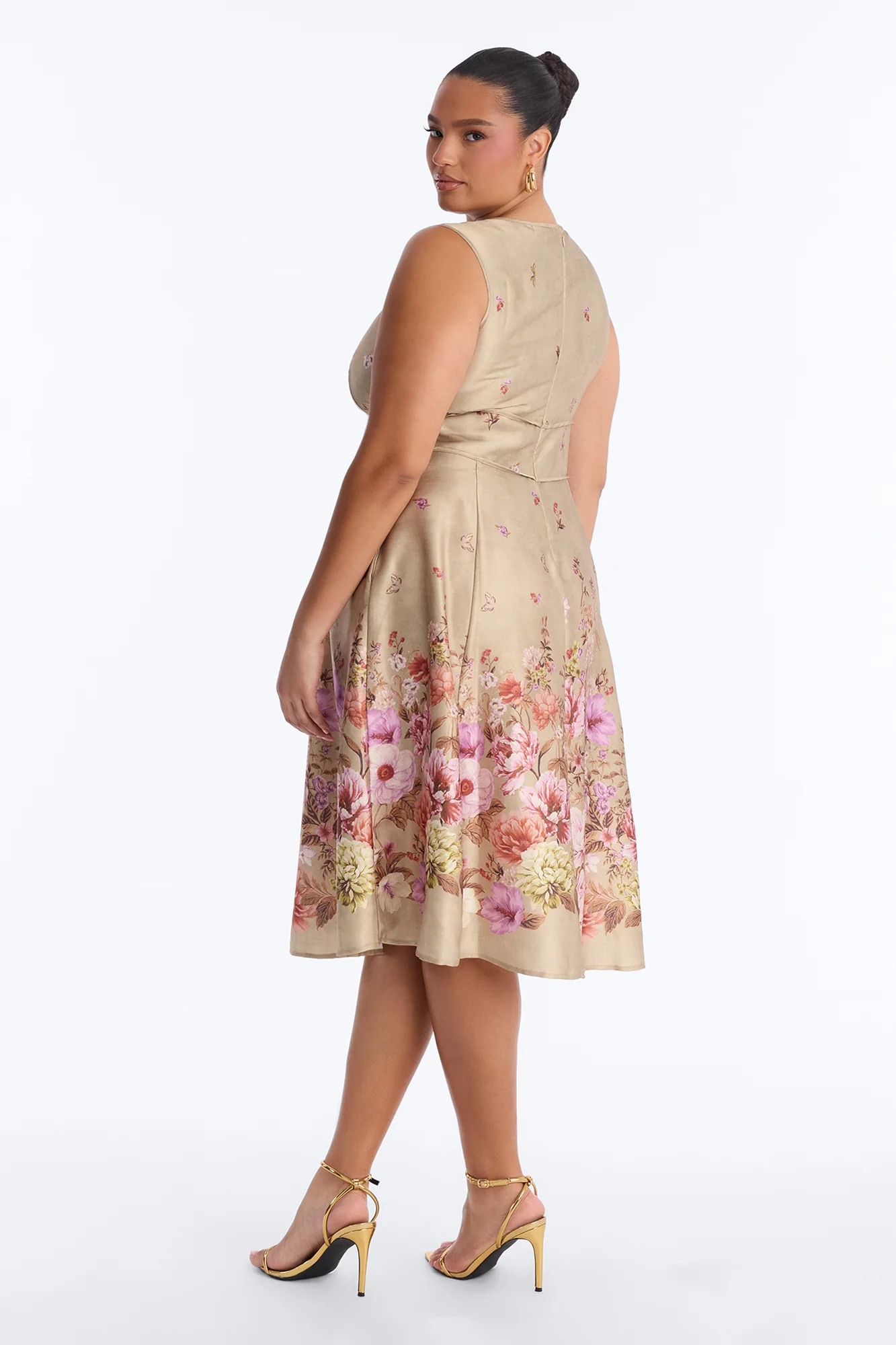 Selene Sleeveless Floral Satin Midi Dress - Brown/combo - Image 8