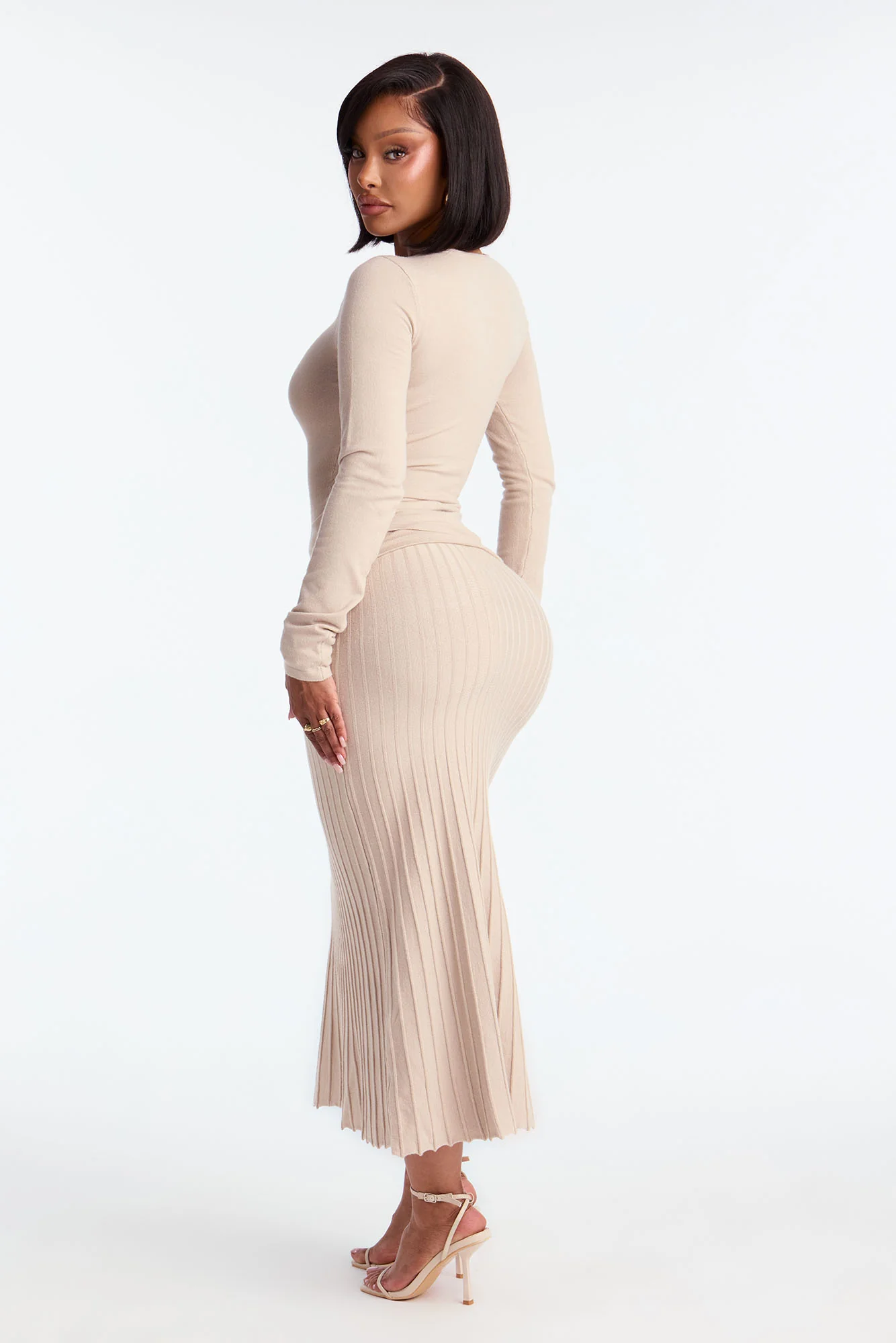 Self Aware Sweater Midi Skirt Set - Oatmeal - Image 3