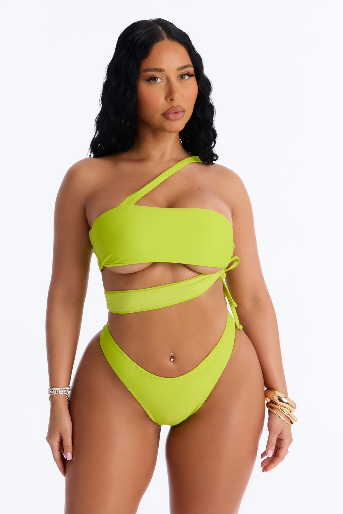 Selfies And Suntans Cutout 2 Piece Bikini - Lime