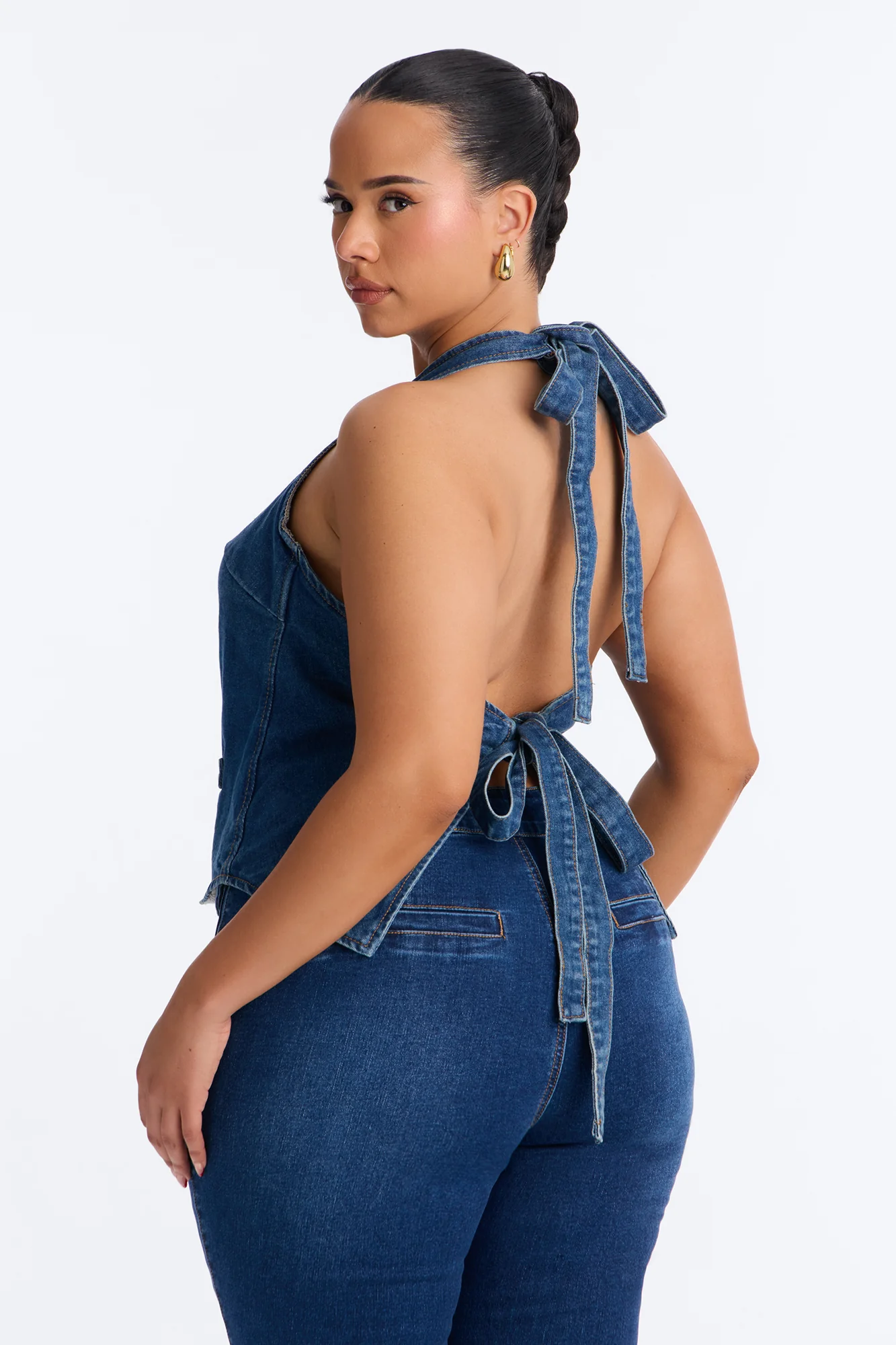 Sena Open Back Denim Halter Top - Indigo - Image 8