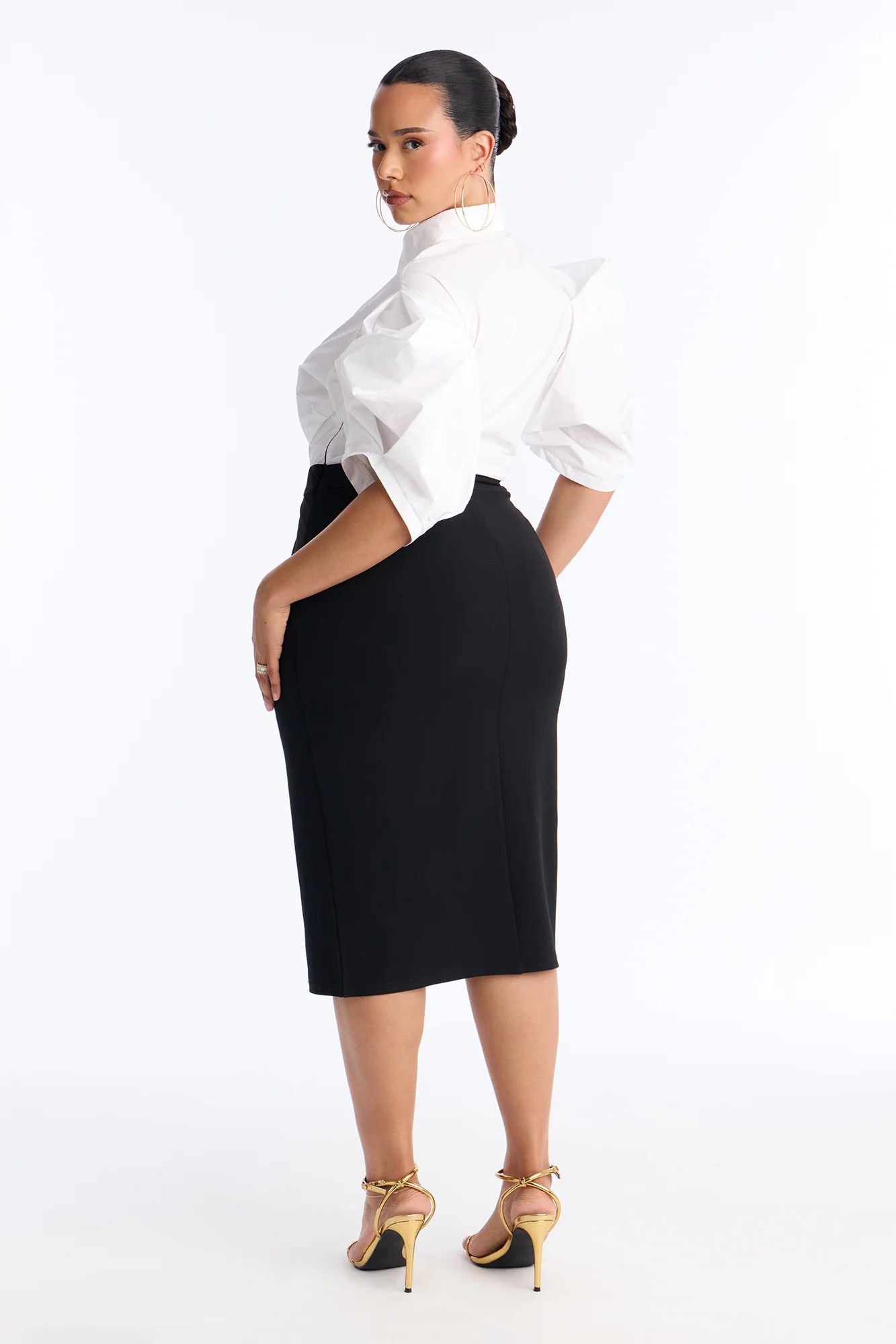 Send The Funds Collar Midi Dress - White/Black - Image 8