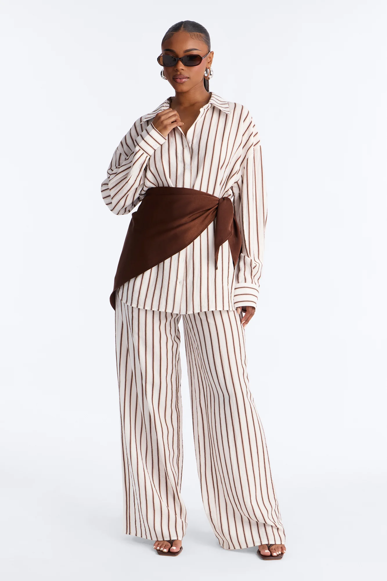 Senna Linen 3 Piece Scarf Pant Set - White/combo