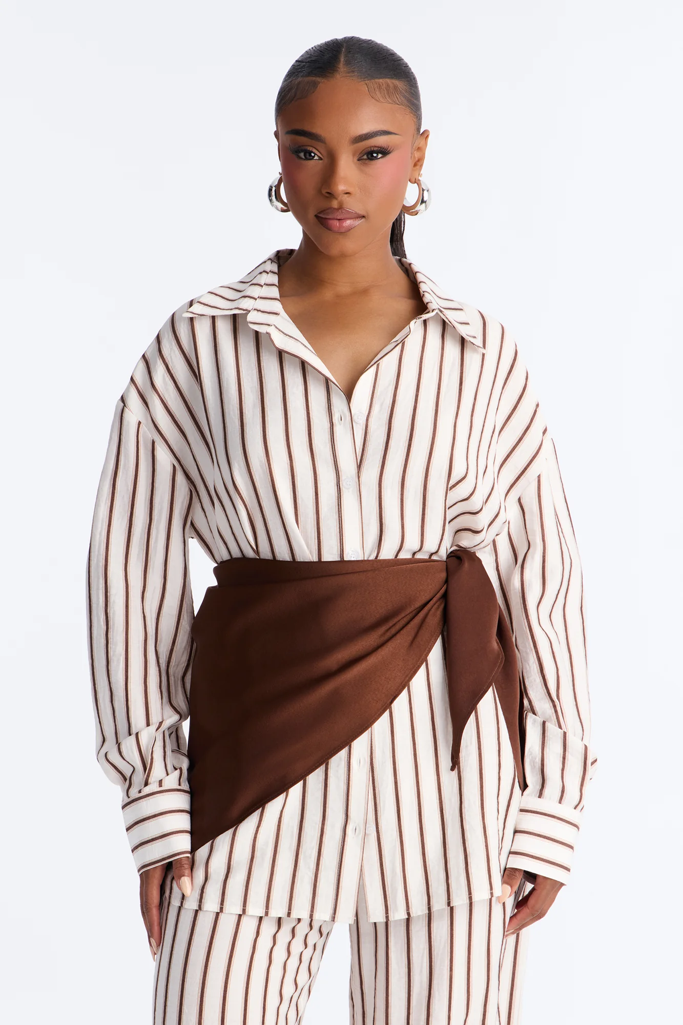 Senna Linen 3 Piece Scarf Pant Set - White/combo - Image 2