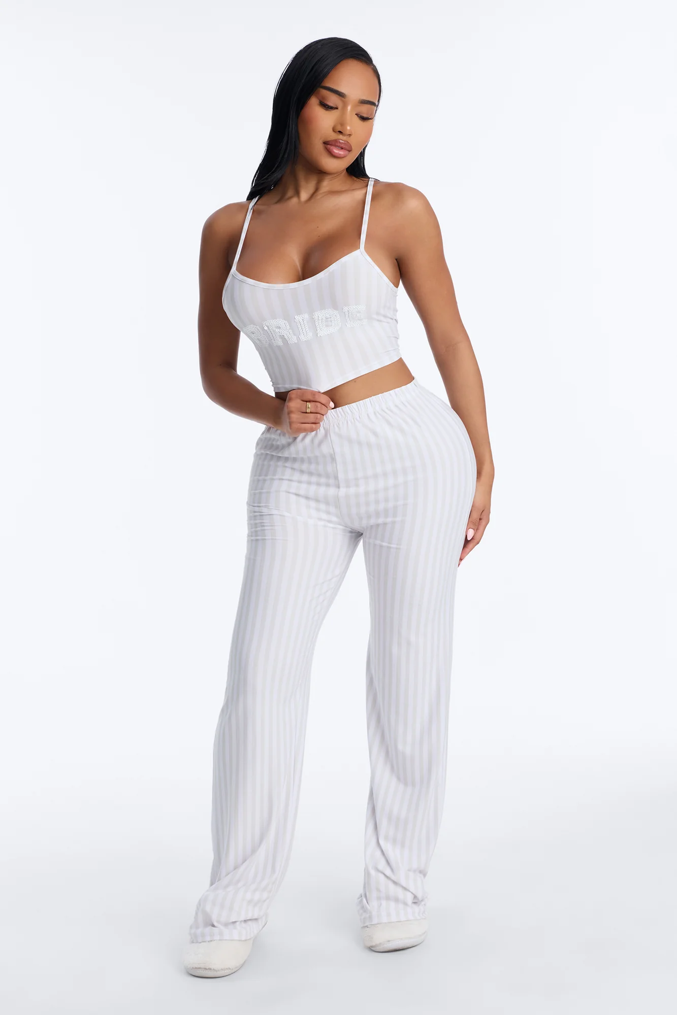 Sequin Bride’s Night In Cami PJ Pant Set - White