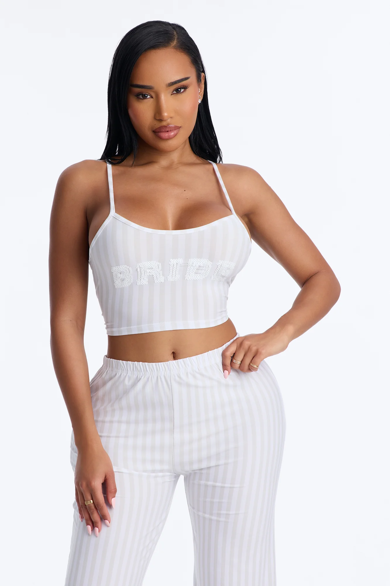 Sequin Bride’s Night In Cami PJ Pant Set - White - Image 2