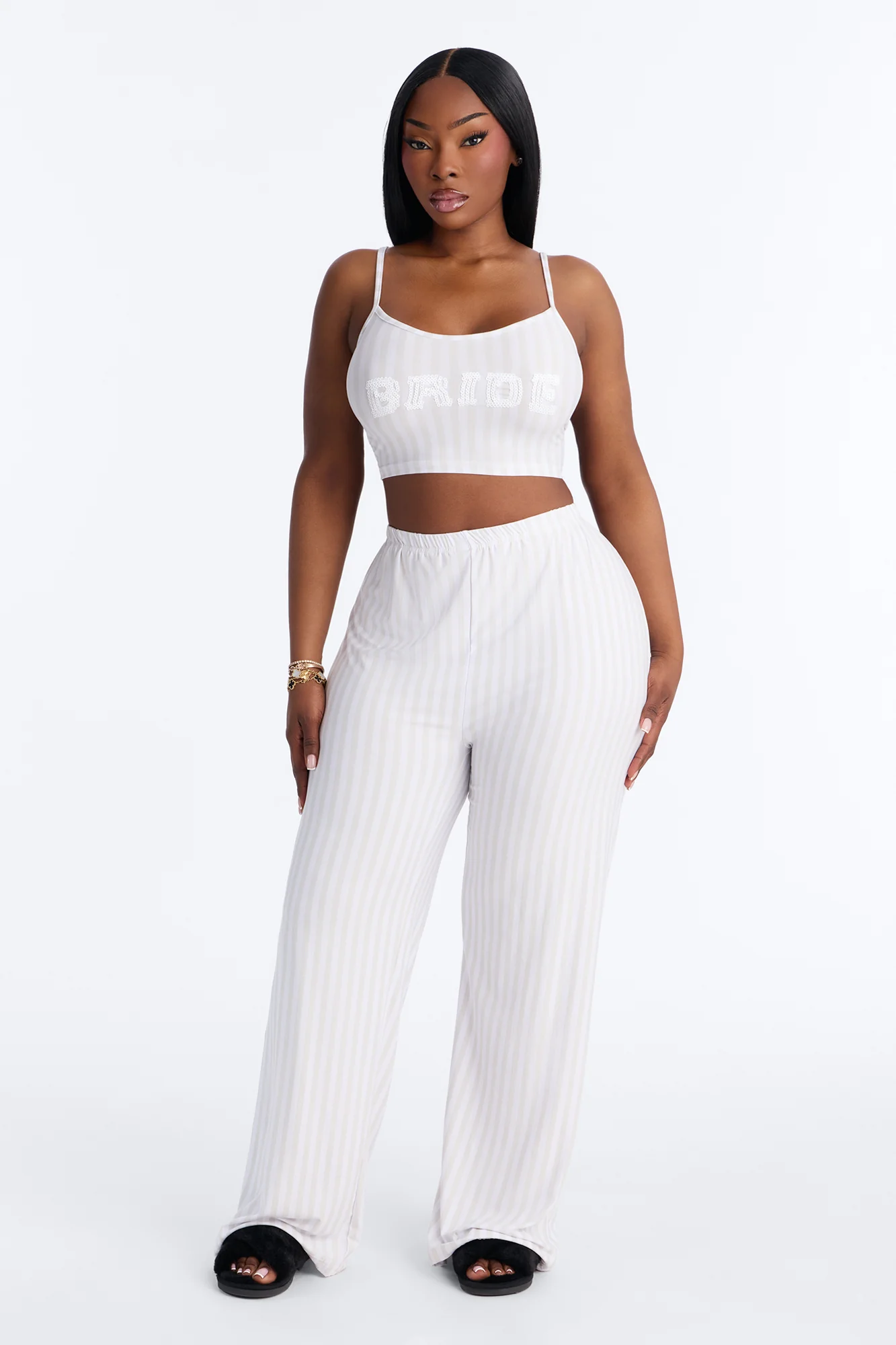 Sequin Bride’s Night In Cami PJ Pant Set - White - Image 4