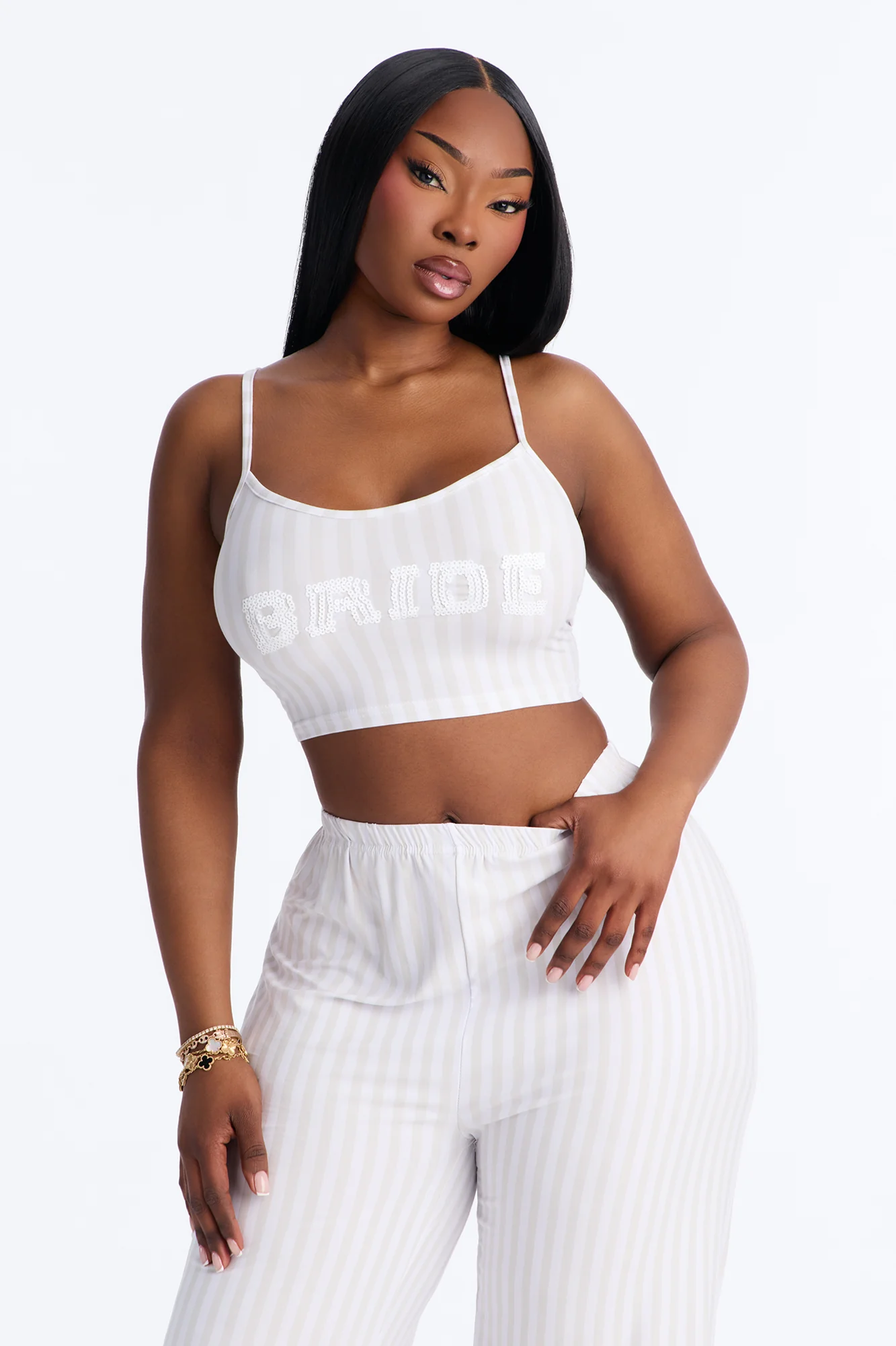 Sequin Bride’s Night In Cami PJ Pant Set - White - Image 5
