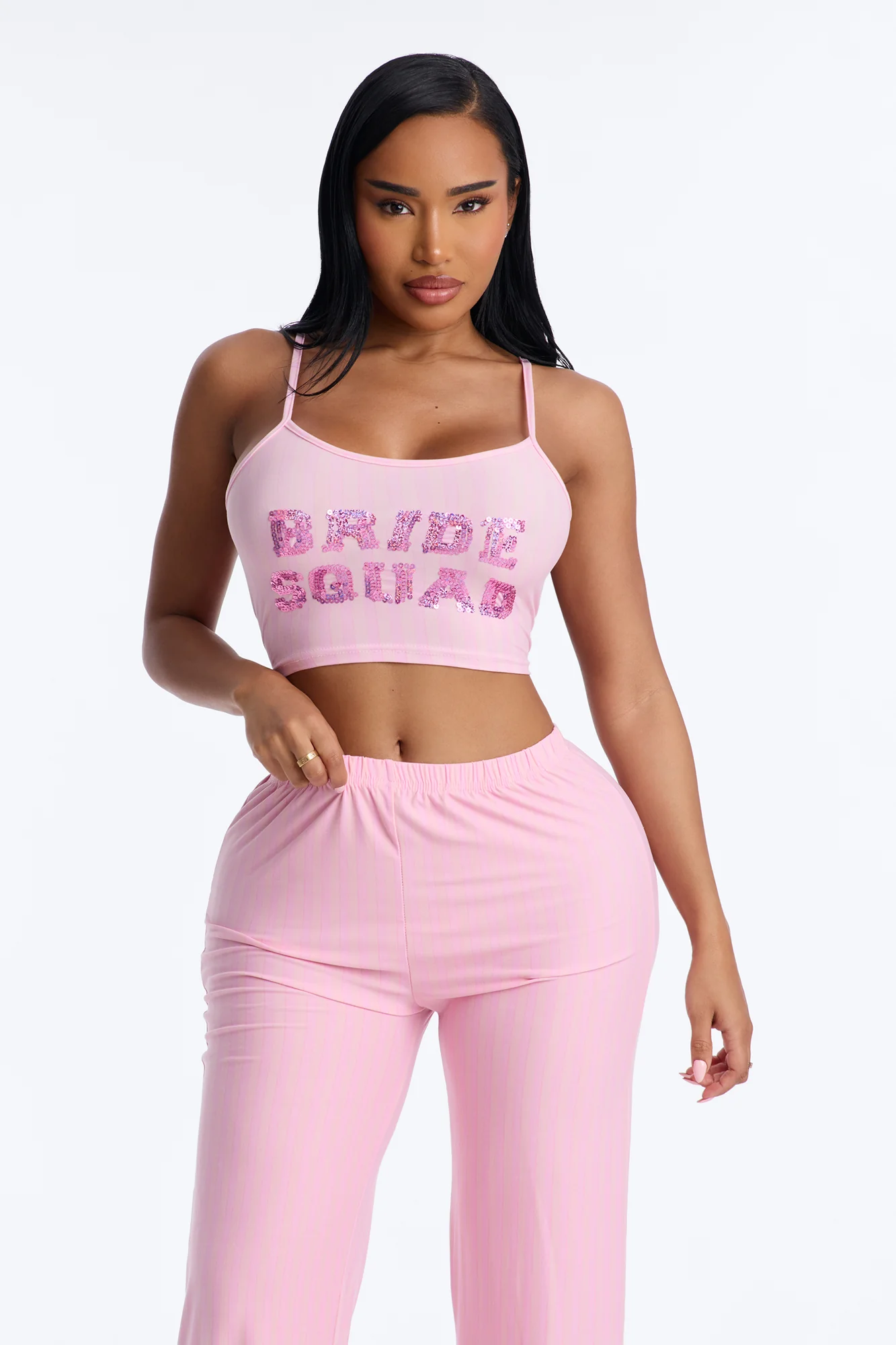Sequin Bride Squad Cami PJ Pant Set - Pink - Image 2