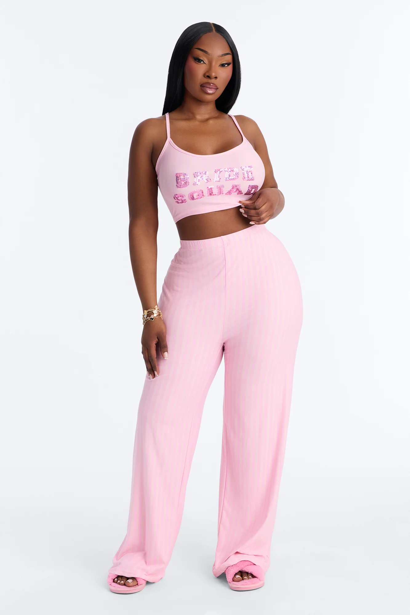 Sequin Bride Squad Cami PJ Pant Set - Pink - Image 4