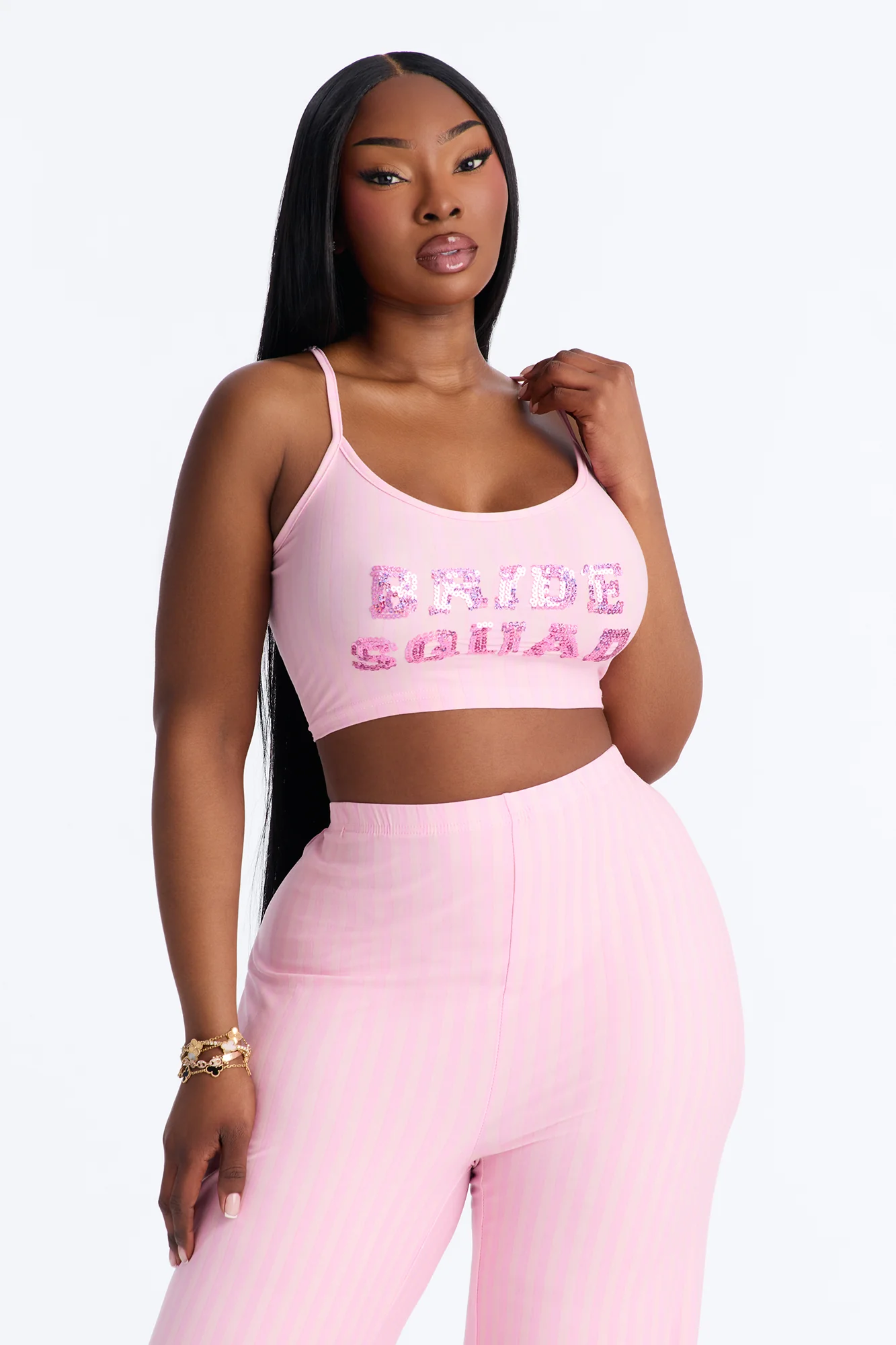 Sequin Bride Squad Cami PJ Pant Set - Pink - Image 5