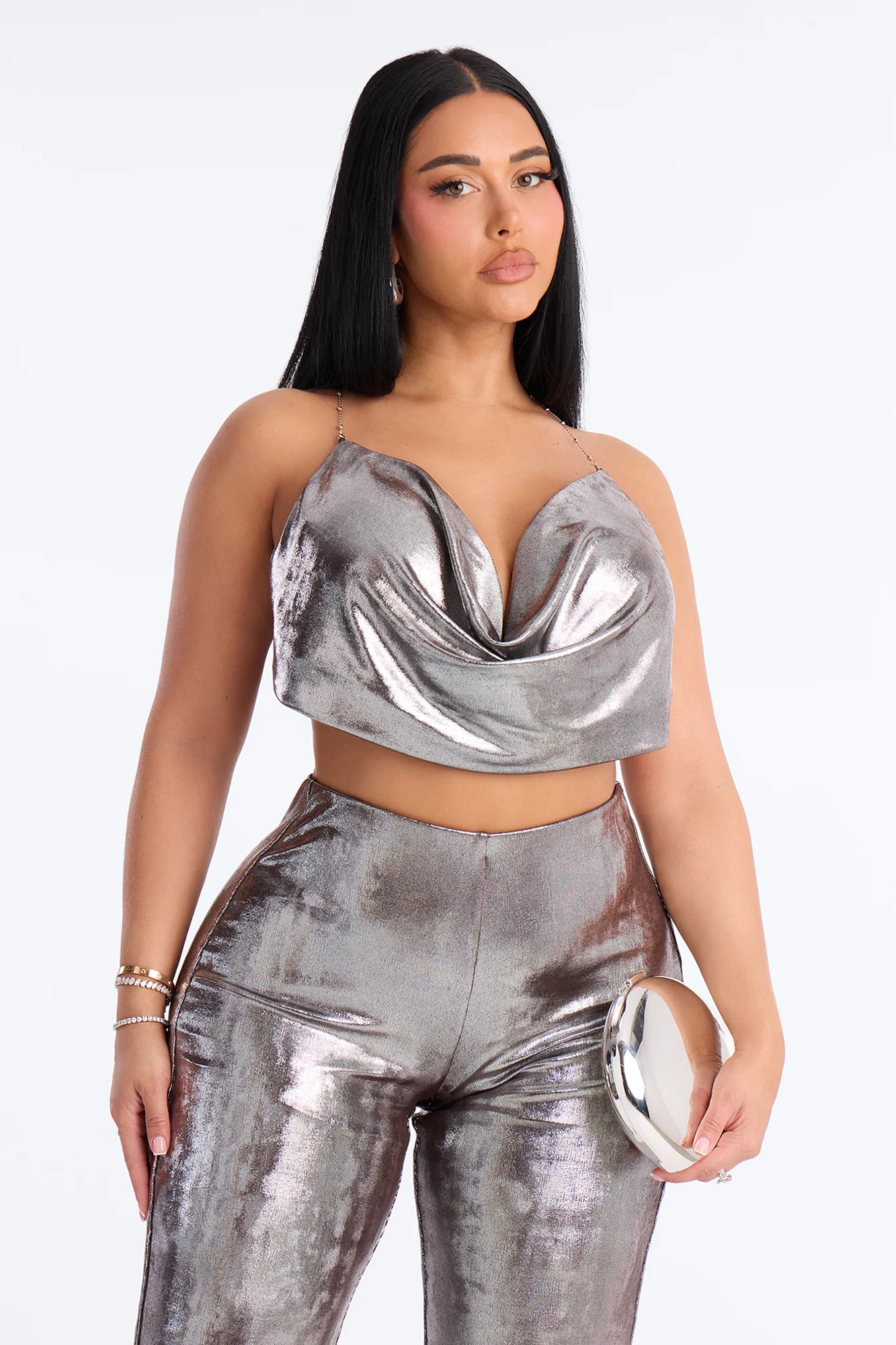 Serafina Shimmer Pant Set - Gunmetal - Image 2