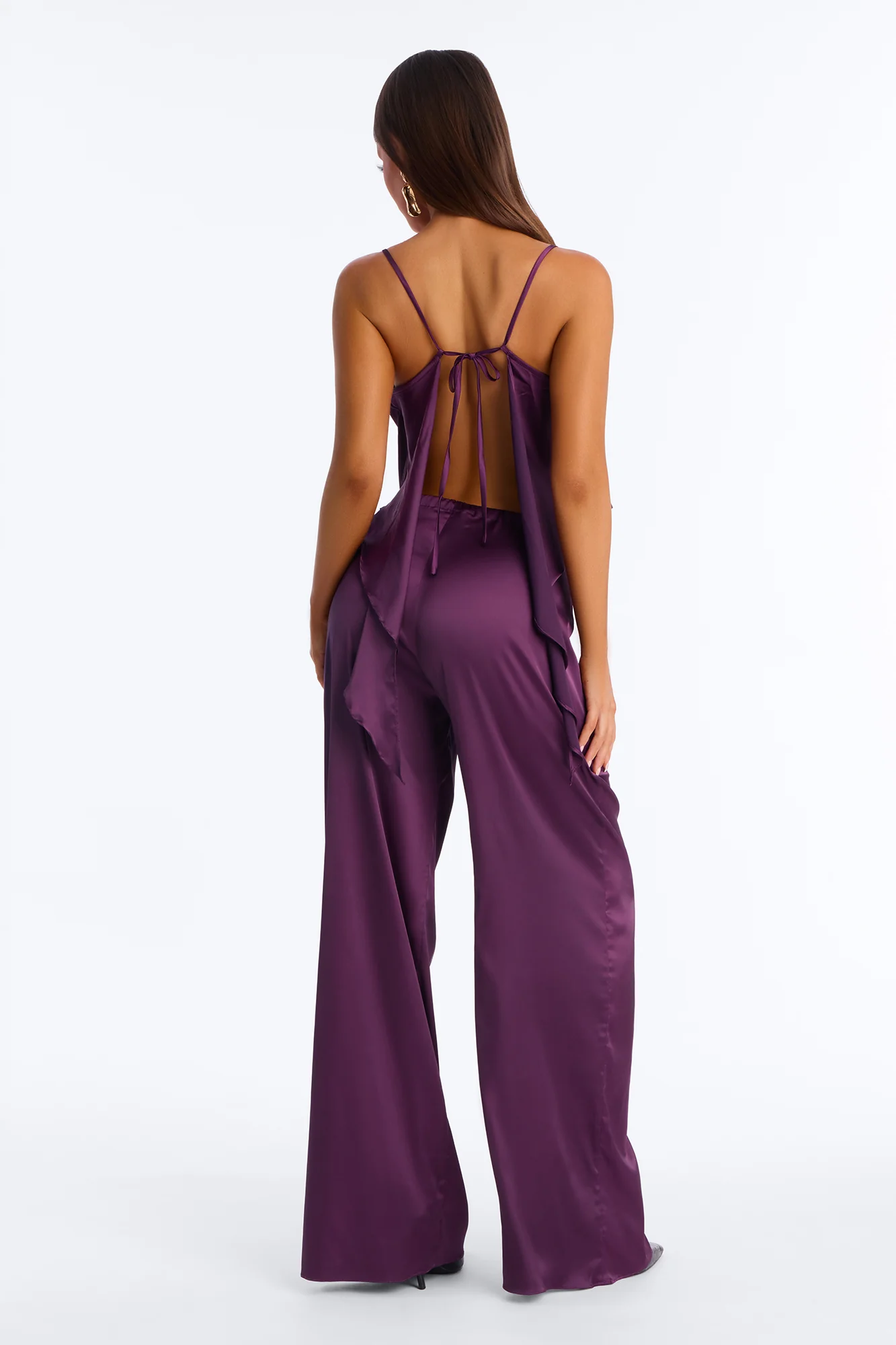 Seraphina Backless Satin Pant Set - Purple - Image 3
