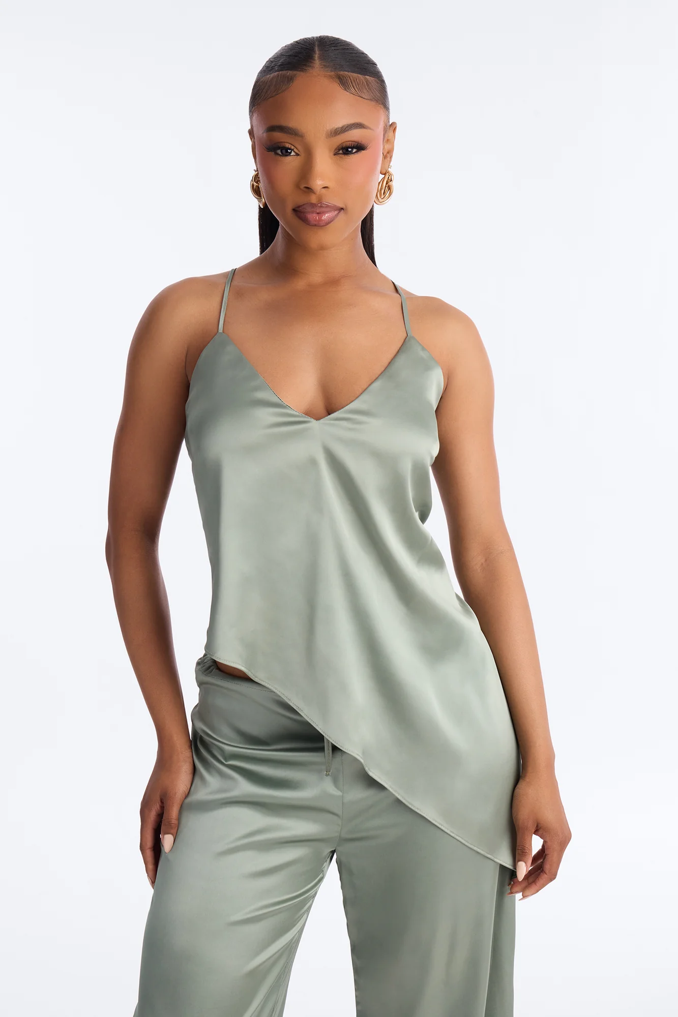 Seraphina Backless Satin Pant Set - Sage - Image 2