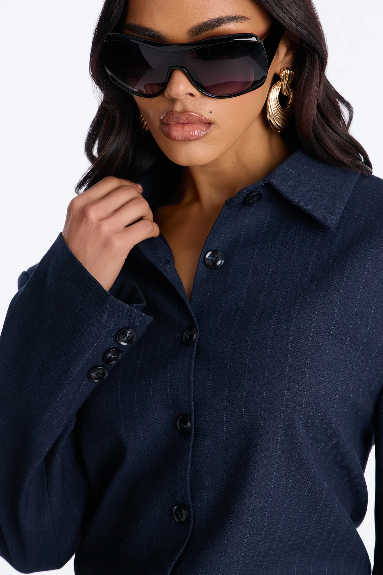 Serena Pinstripe Button Down Blazer - Navy/combo - Image 3