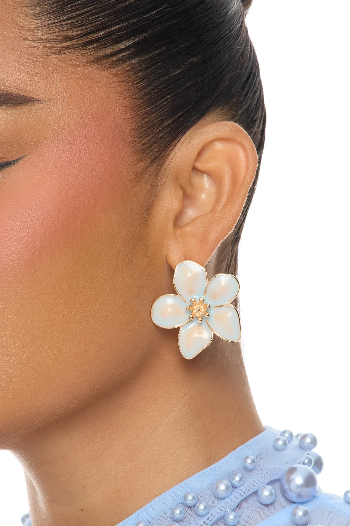 Serene Blossom Stud Earrings - Blue