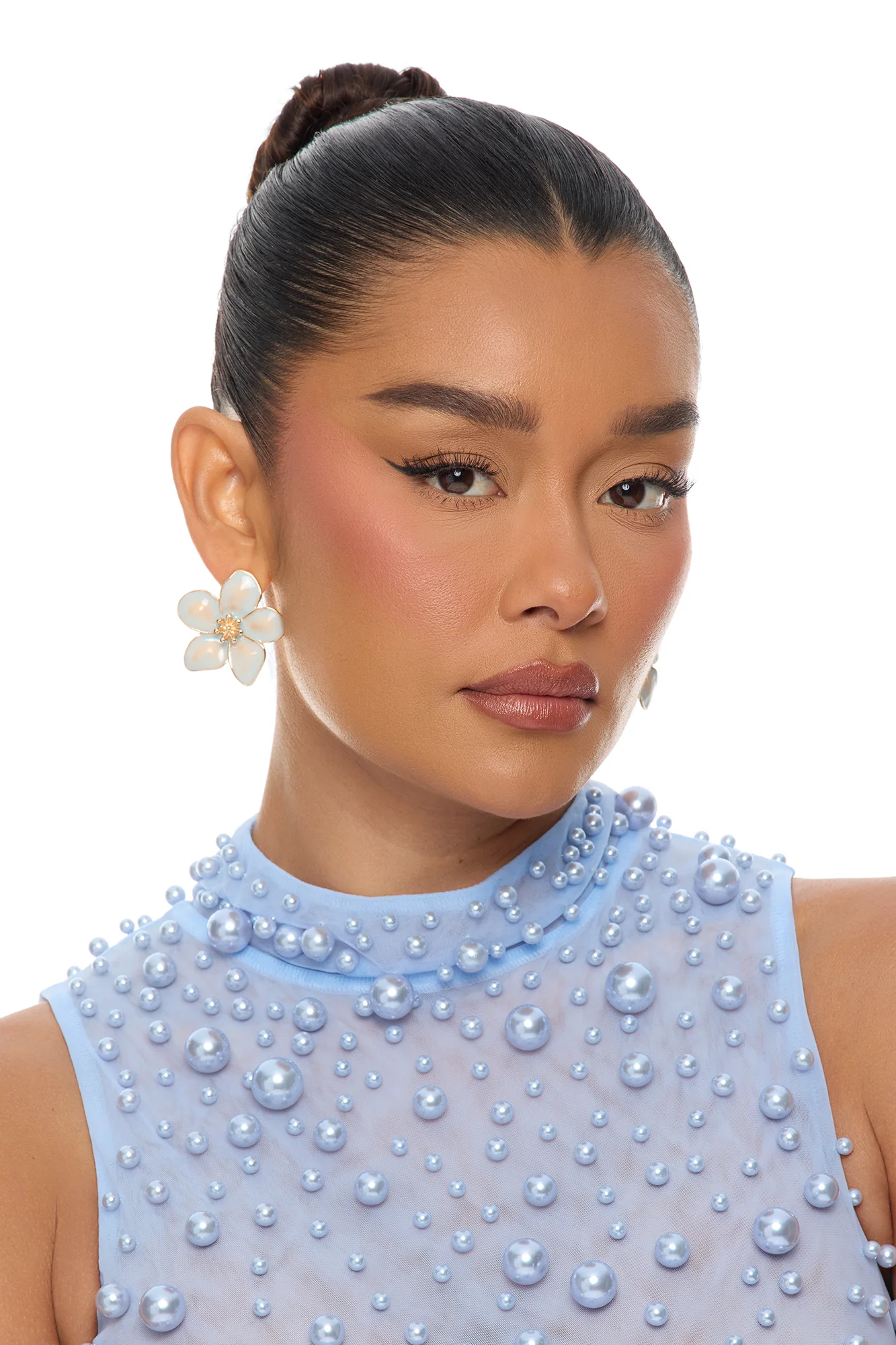 Serene Blossom Stud Earrings - Blue - Image 2