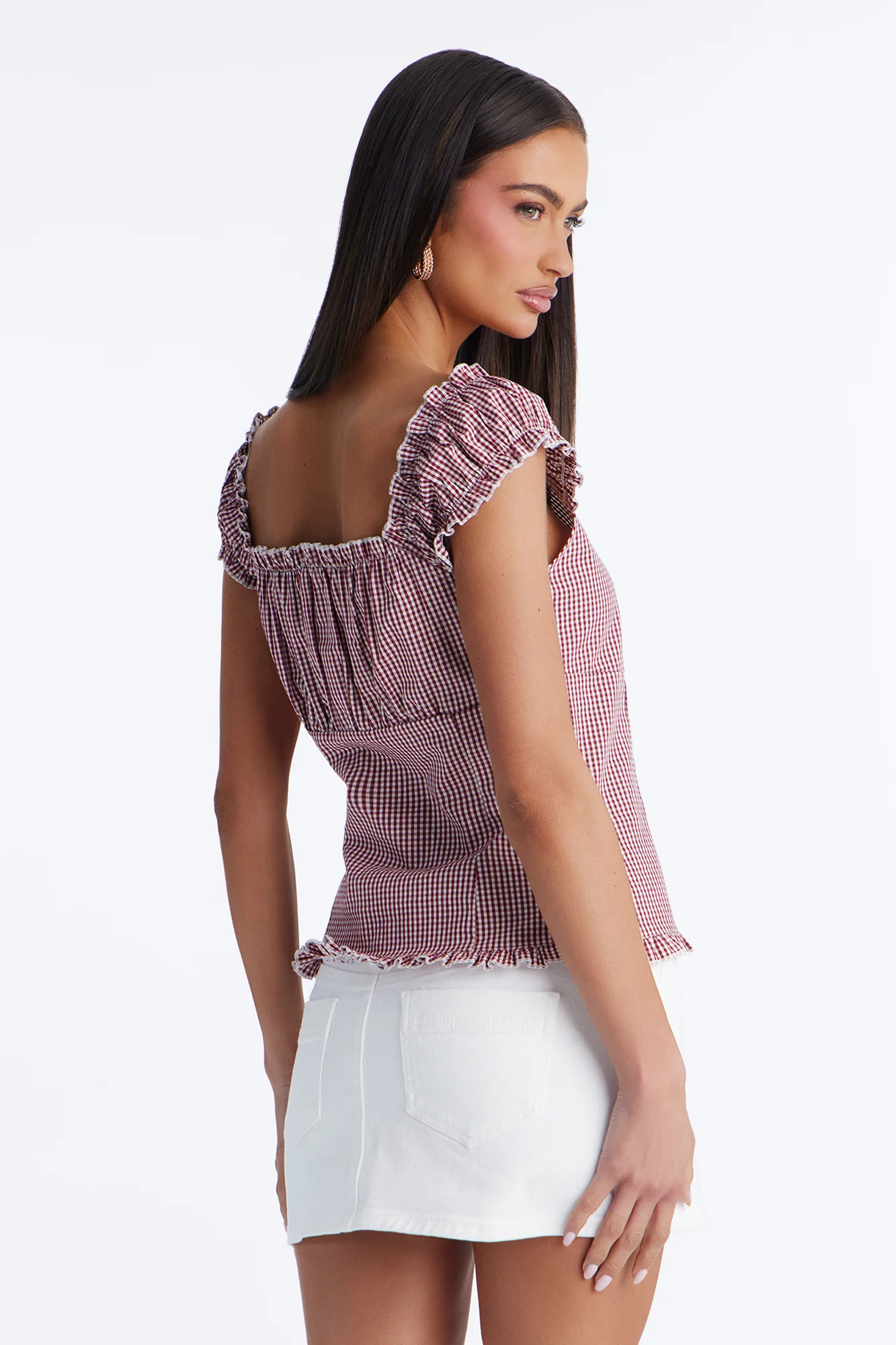 Serene Ruffle Gingham Poplin Shirt - Red/combo - Image 4