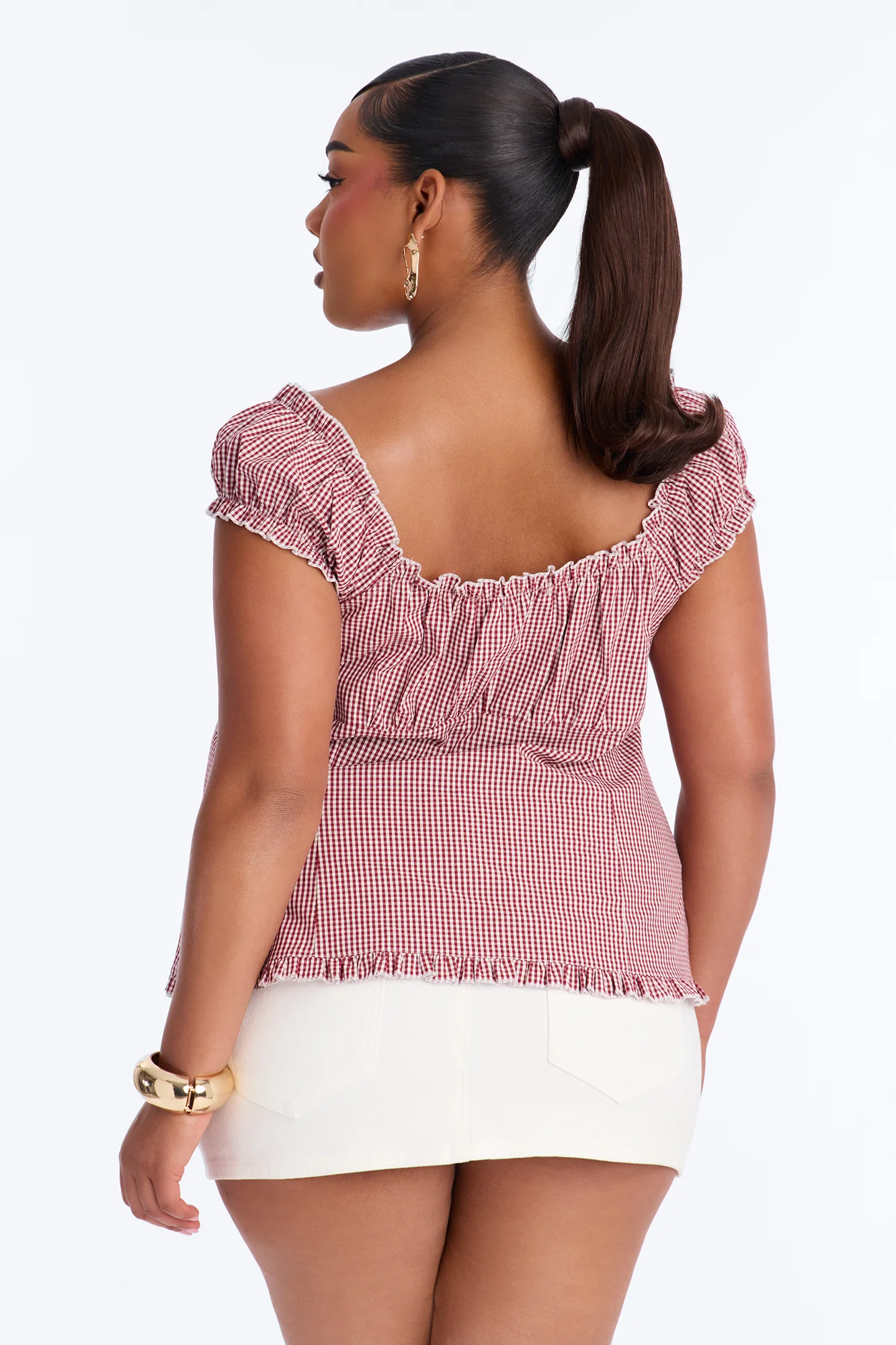 Serene Ruffle Gingham Poplin Shirt - Red/combo - Image 8