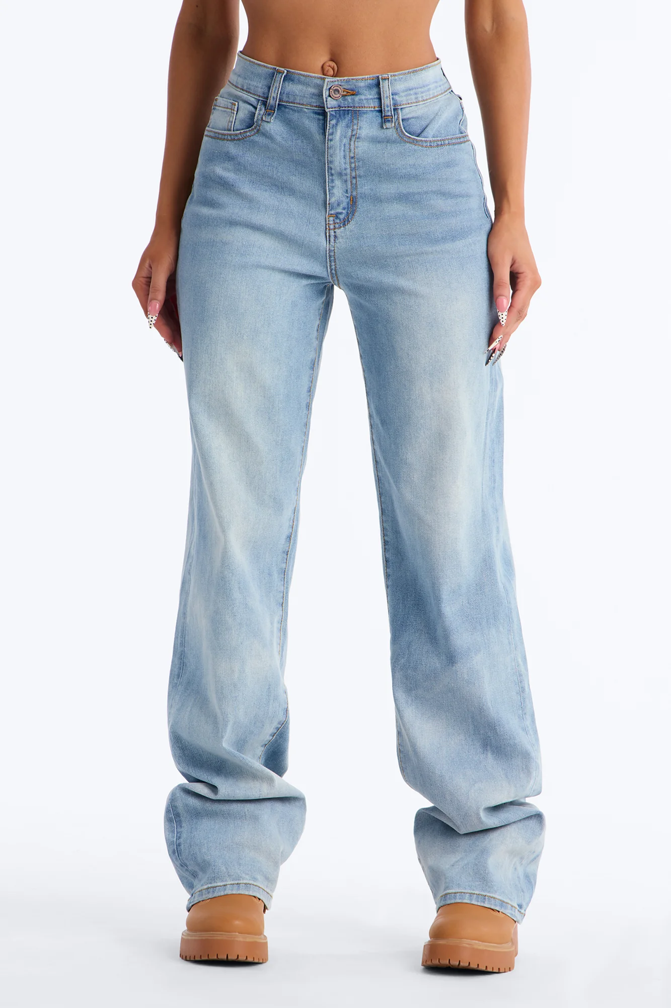 Serving Looks Cargo Overlay Stretch Straight Leg Jeans - Medium Wash - Image 5