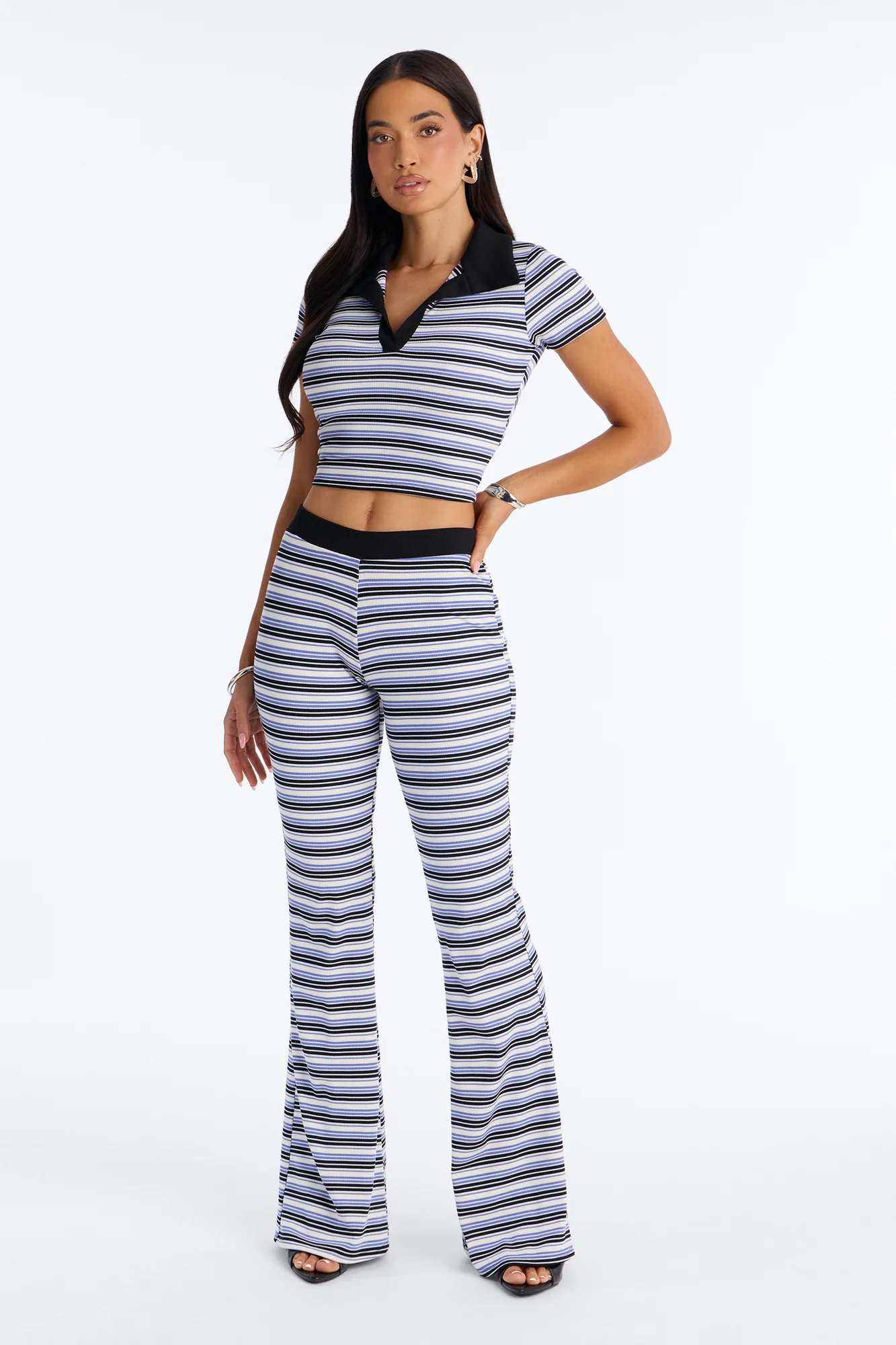 Serving Stripes Ribbed Pant Set - Blue/combo