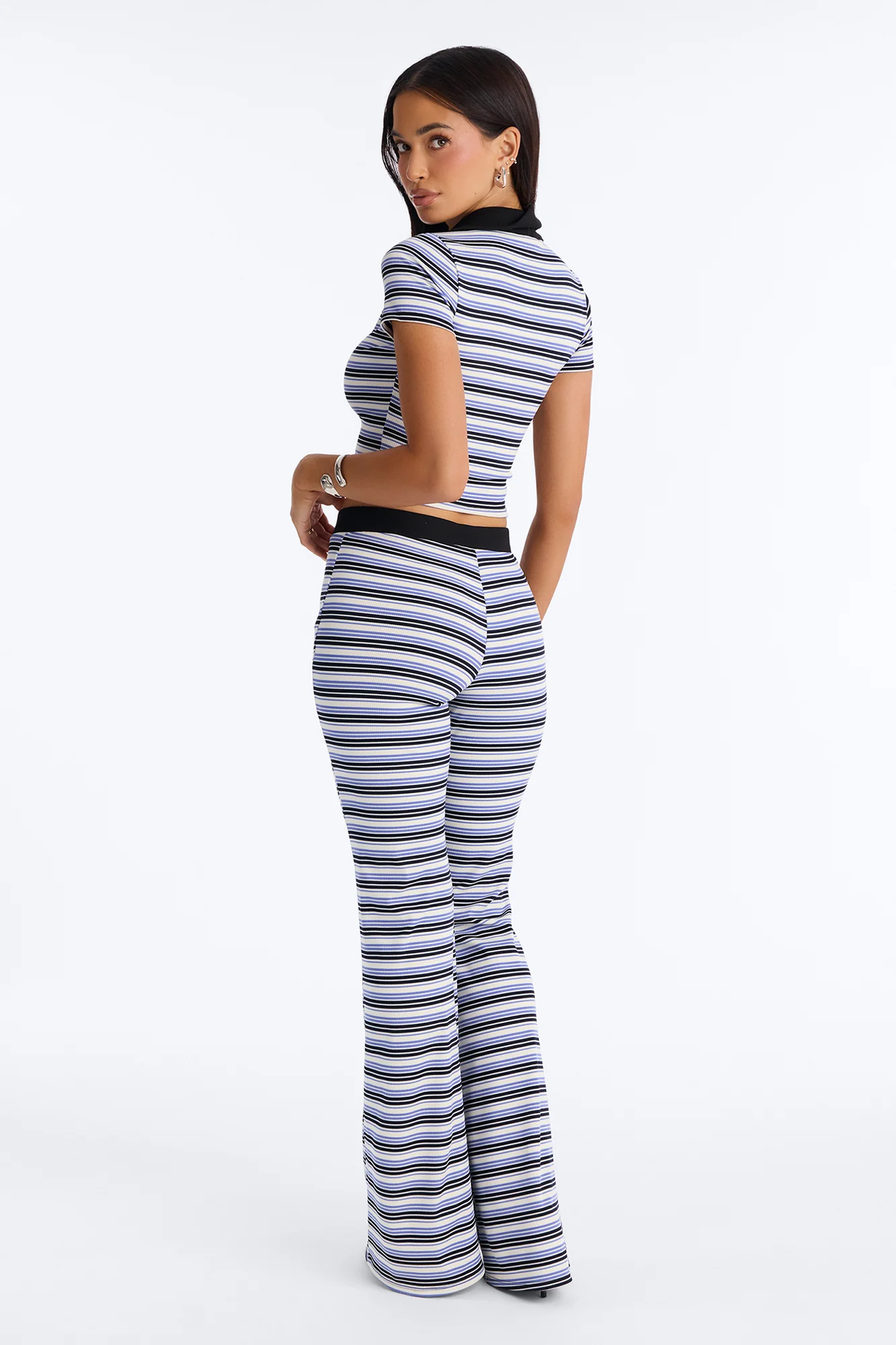Serving Stripes Ribbed Pant Set - Blue/combo - Image 4