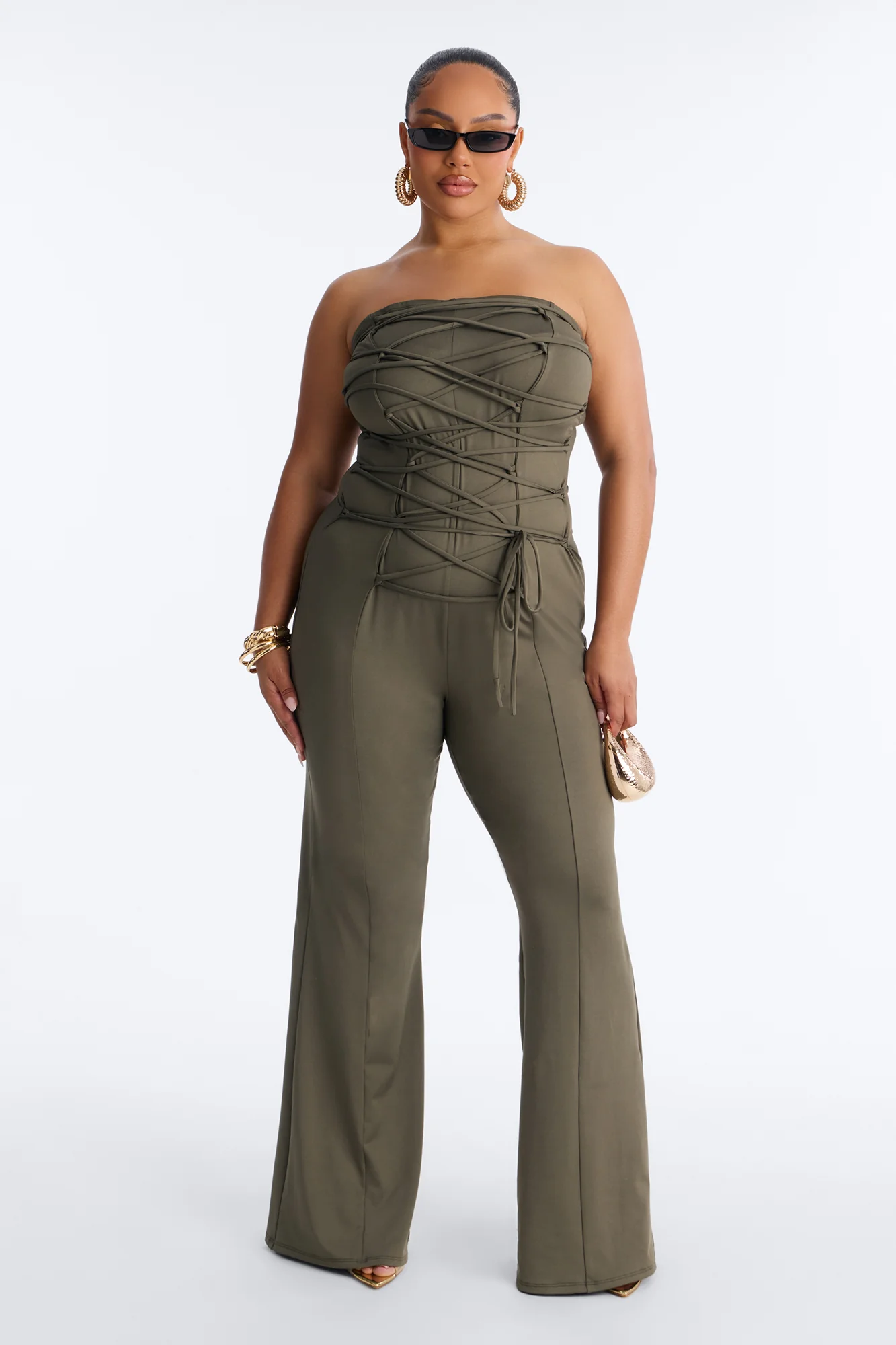 Set the Tone Strappy Wide Leg Jumpsuit - Olive - Image 4