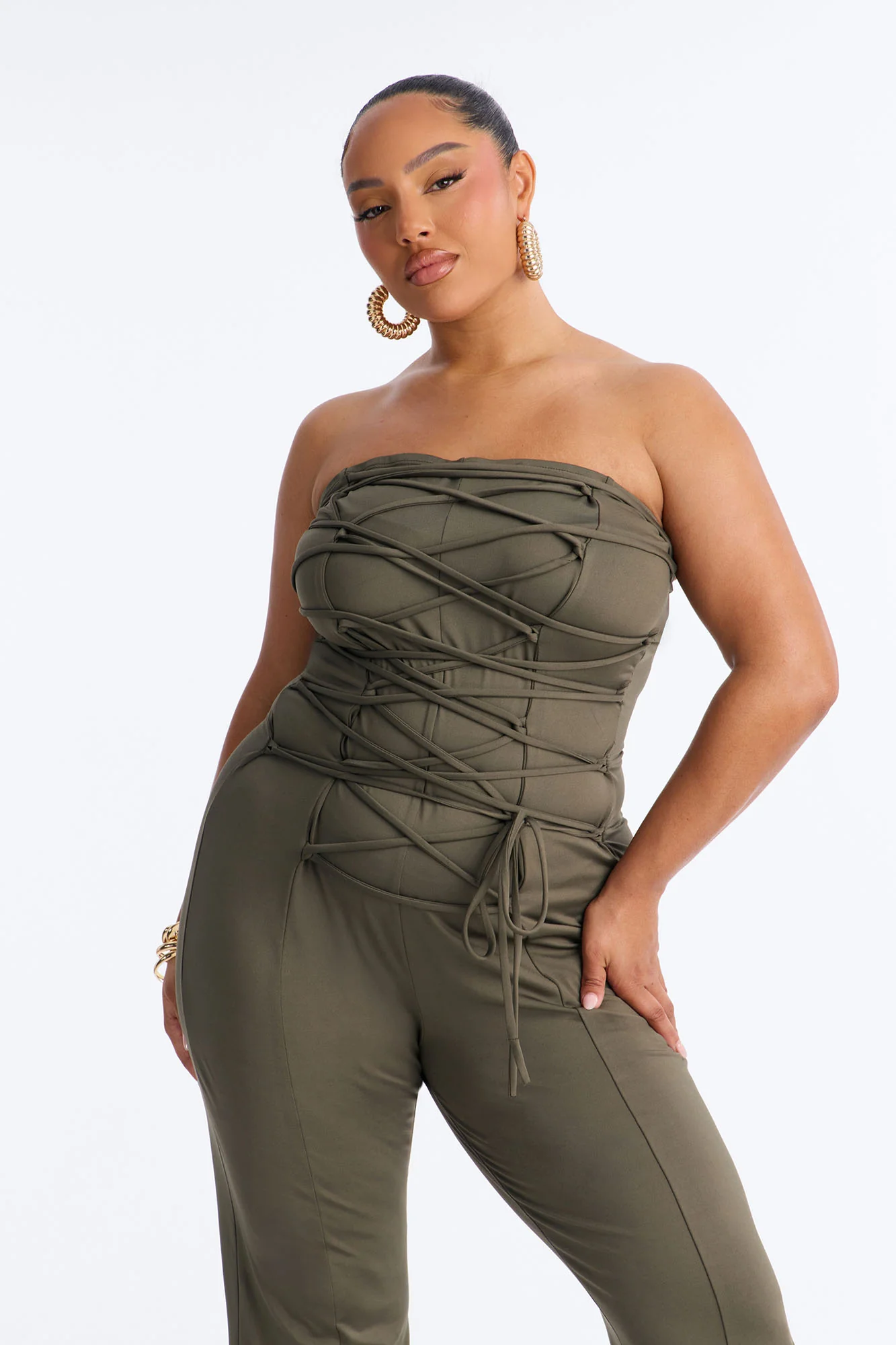 Set the Tone Strappy Wide Leg Jumpsuit - Olive - Image 5