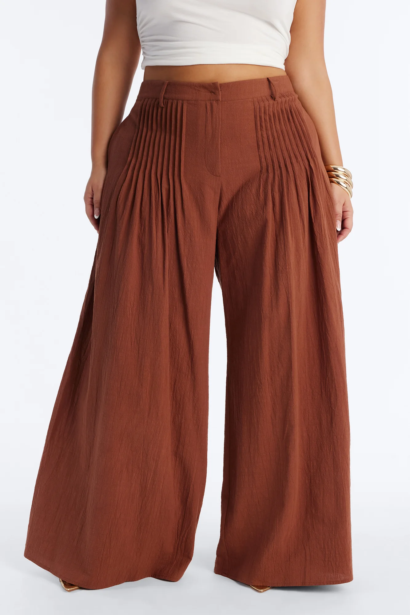 Settled In Pleated Wide Leg Pant 33″ - Brown - Image 5