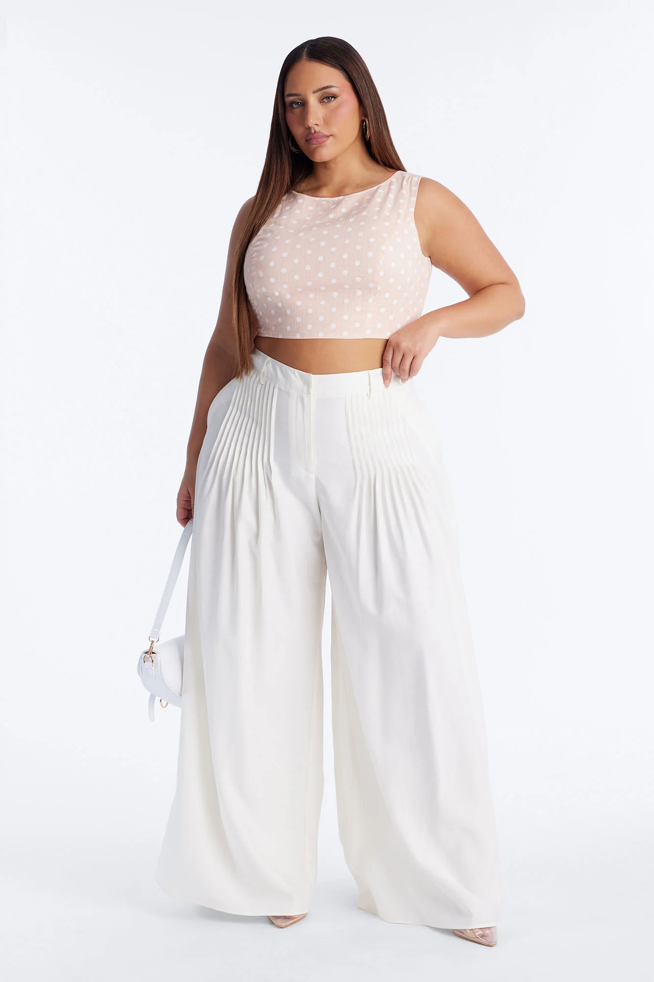 Settled In Pleated Wide Leg Pant 33″ - White - Image 5