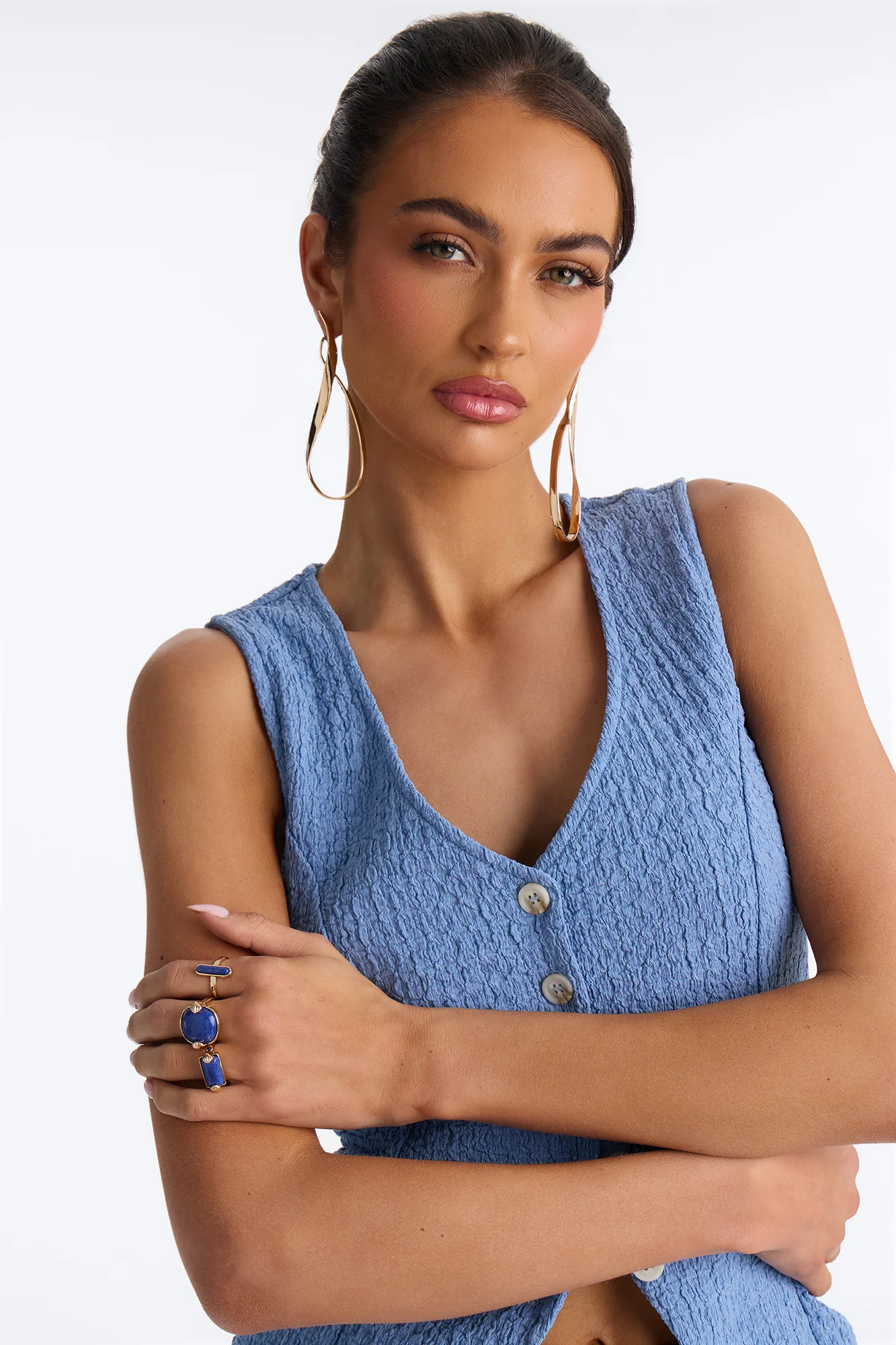 Shades Of Blue 3 Piece Ring Set - Gold/Blue - Image 2