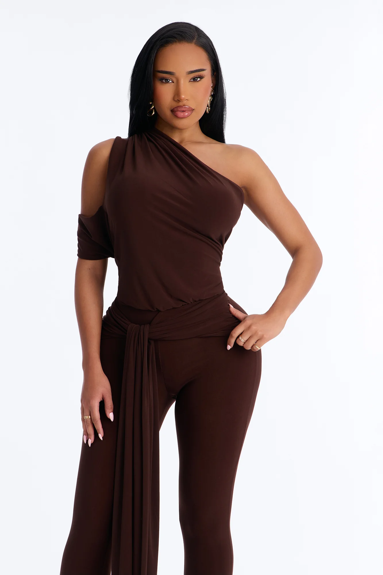 Shana Draped Catsuit - Chocolate - Image 2
