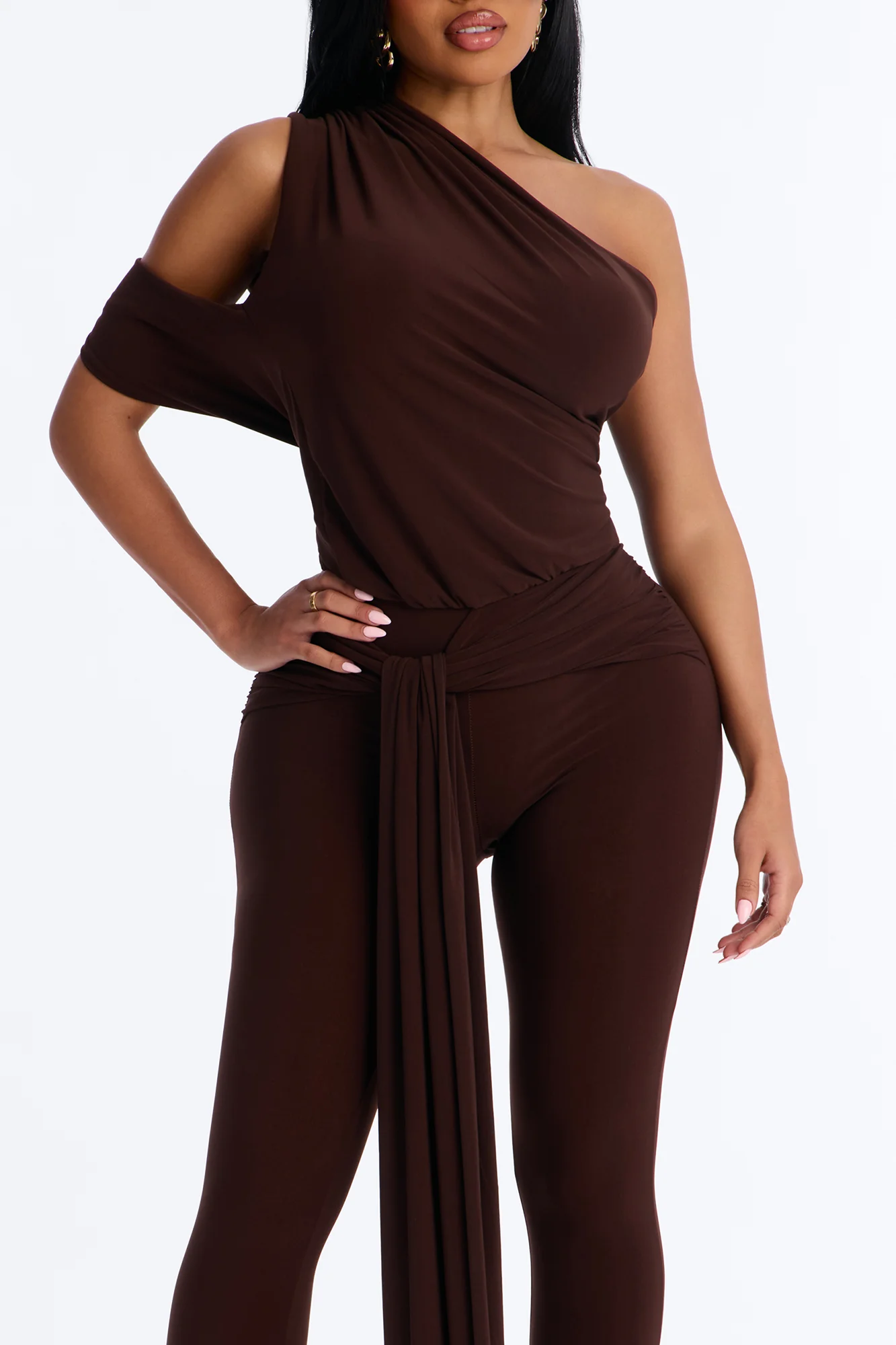 Shana Draped Catsuit - Chocolate - Image 3