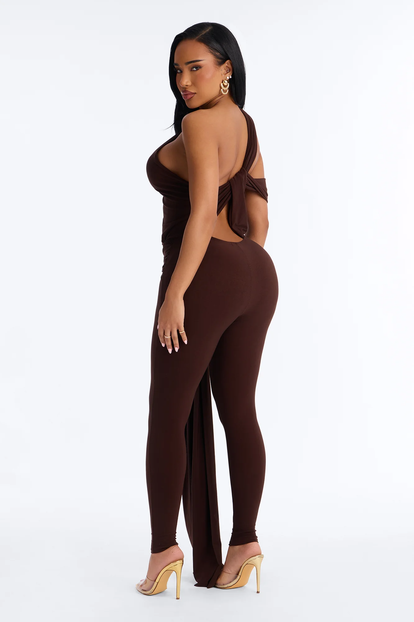 Shana Draped Catsuit - Chocolate - Image 4