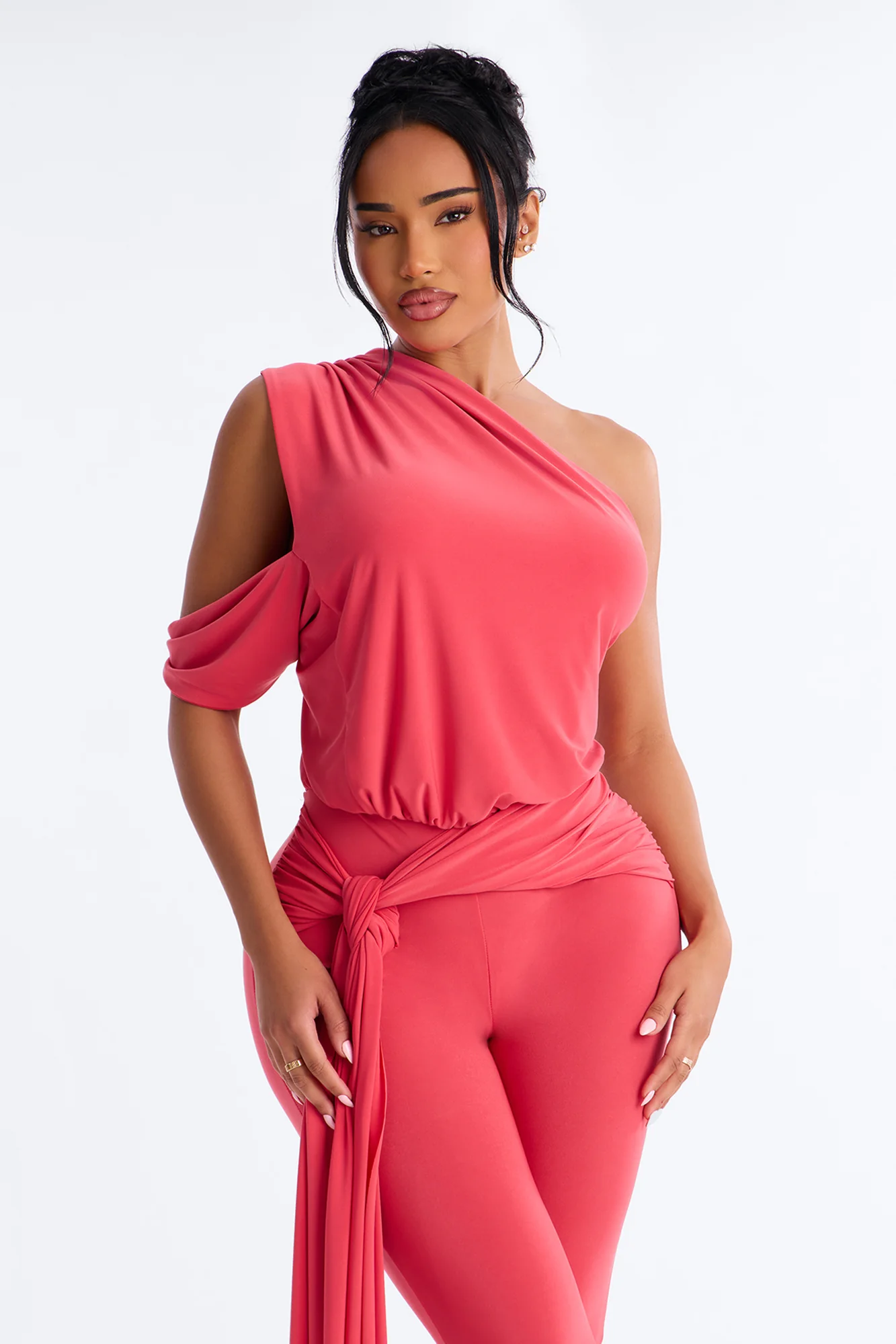 Shana Draped Catsuit - Coral - Image 2