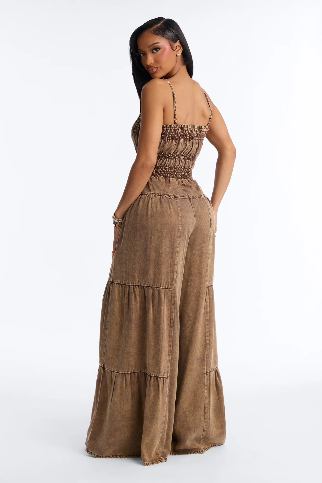 Shania Washed Wide Leg Jumpsuit - Chocolate - Image 3