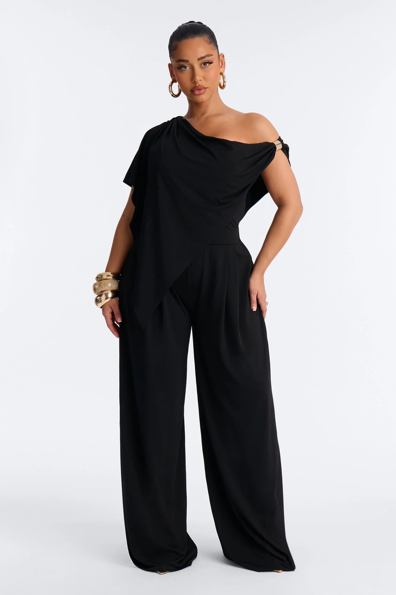 Shanti Asymmetrical Wide Leg Jumpsuit - Black