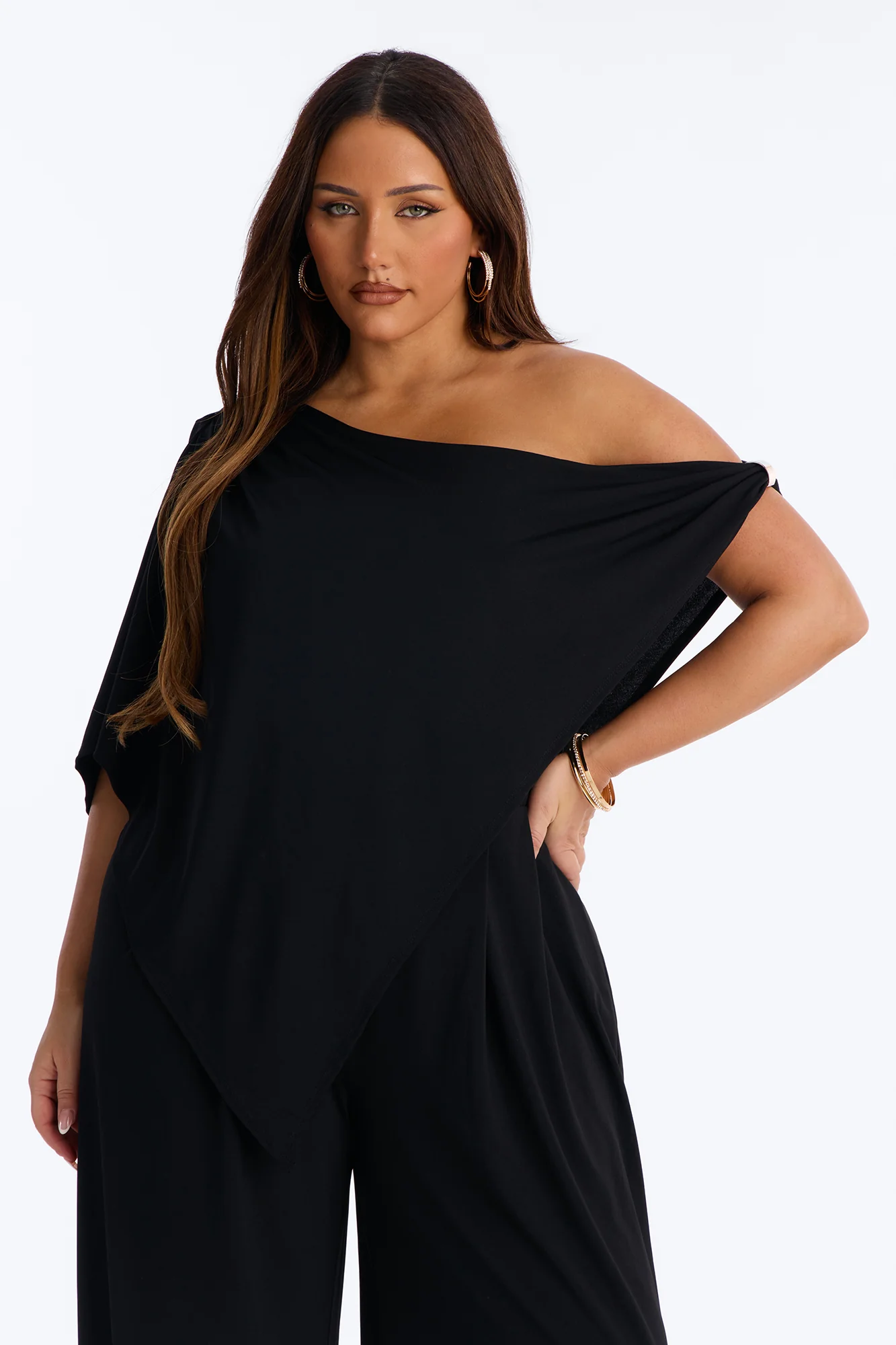Shanti Asymmetrical Wide Leg Jumpsuit - Black - Image 6