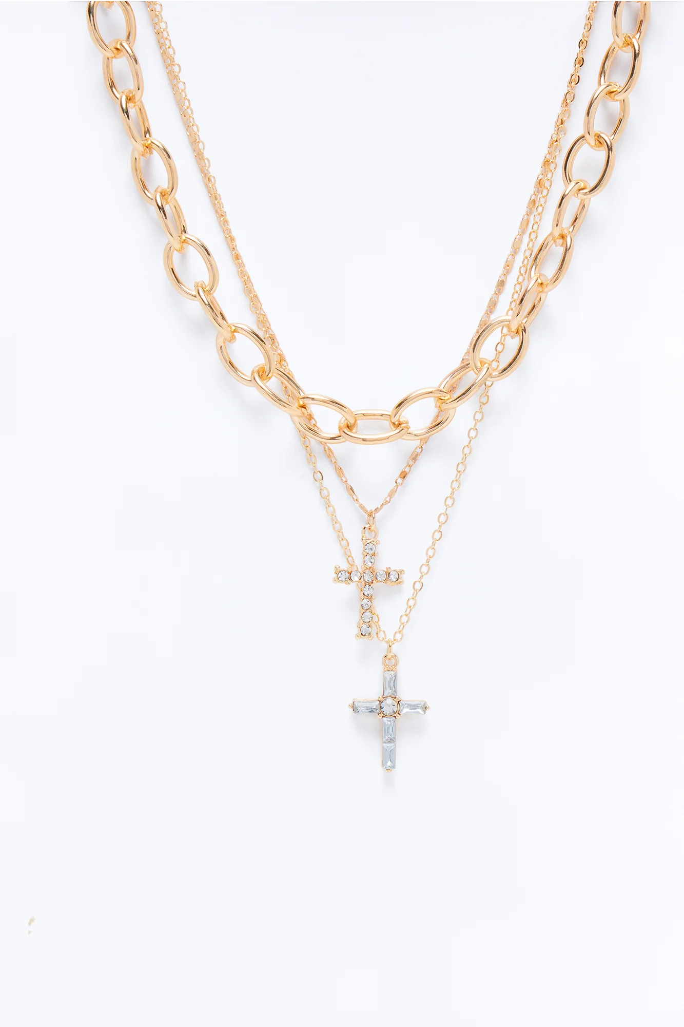 Share The Faith Rhinestone Layered Necklace - Gold - Image 3