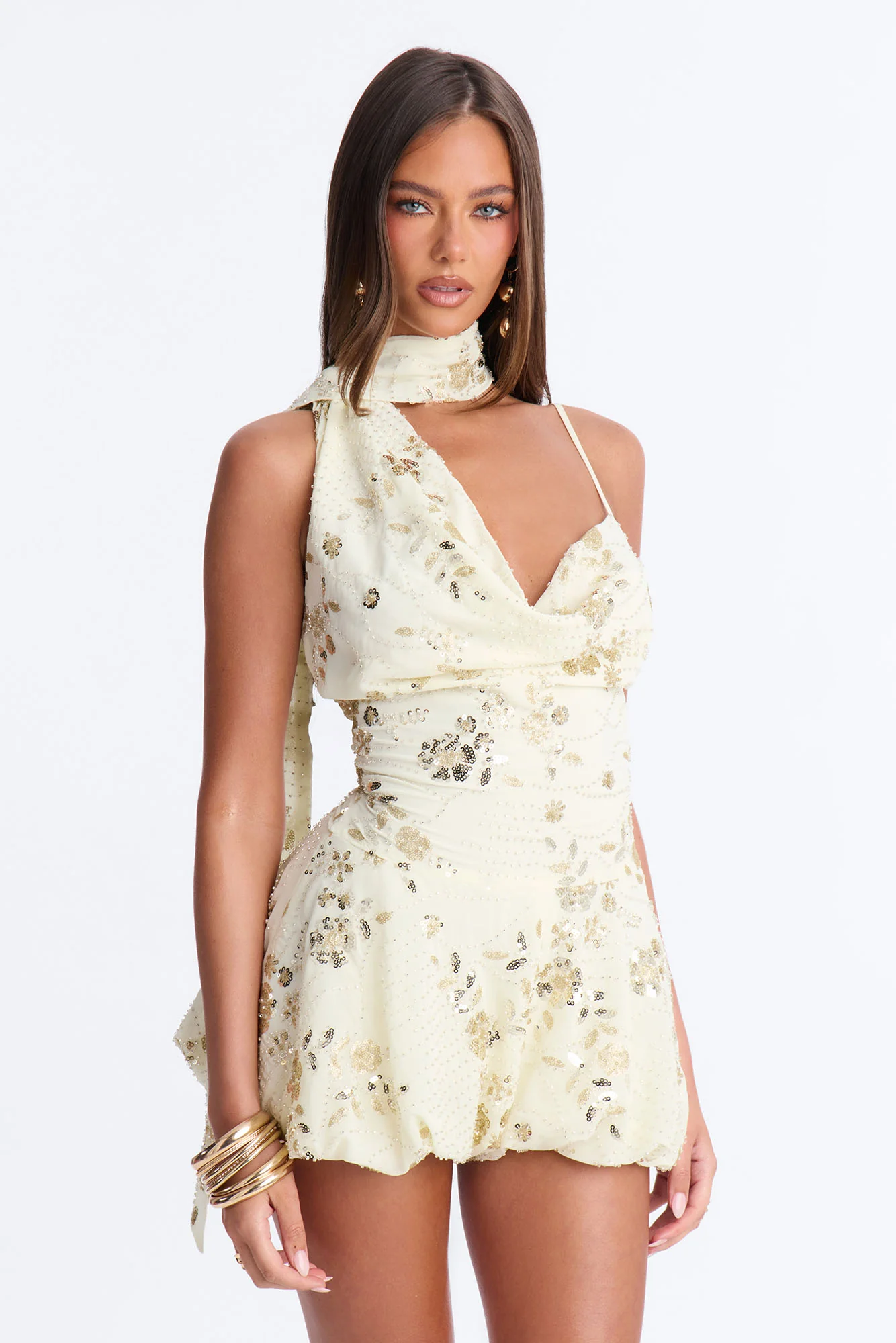 Shayna Embellished Scarf Romper - Cream