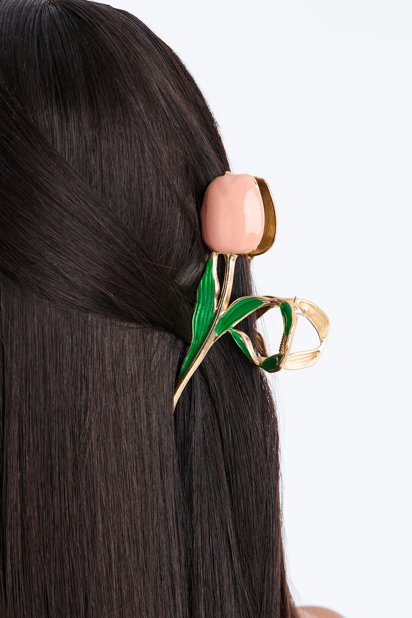 She Loves Tulips Hair Claw Clip - Gold/Pink