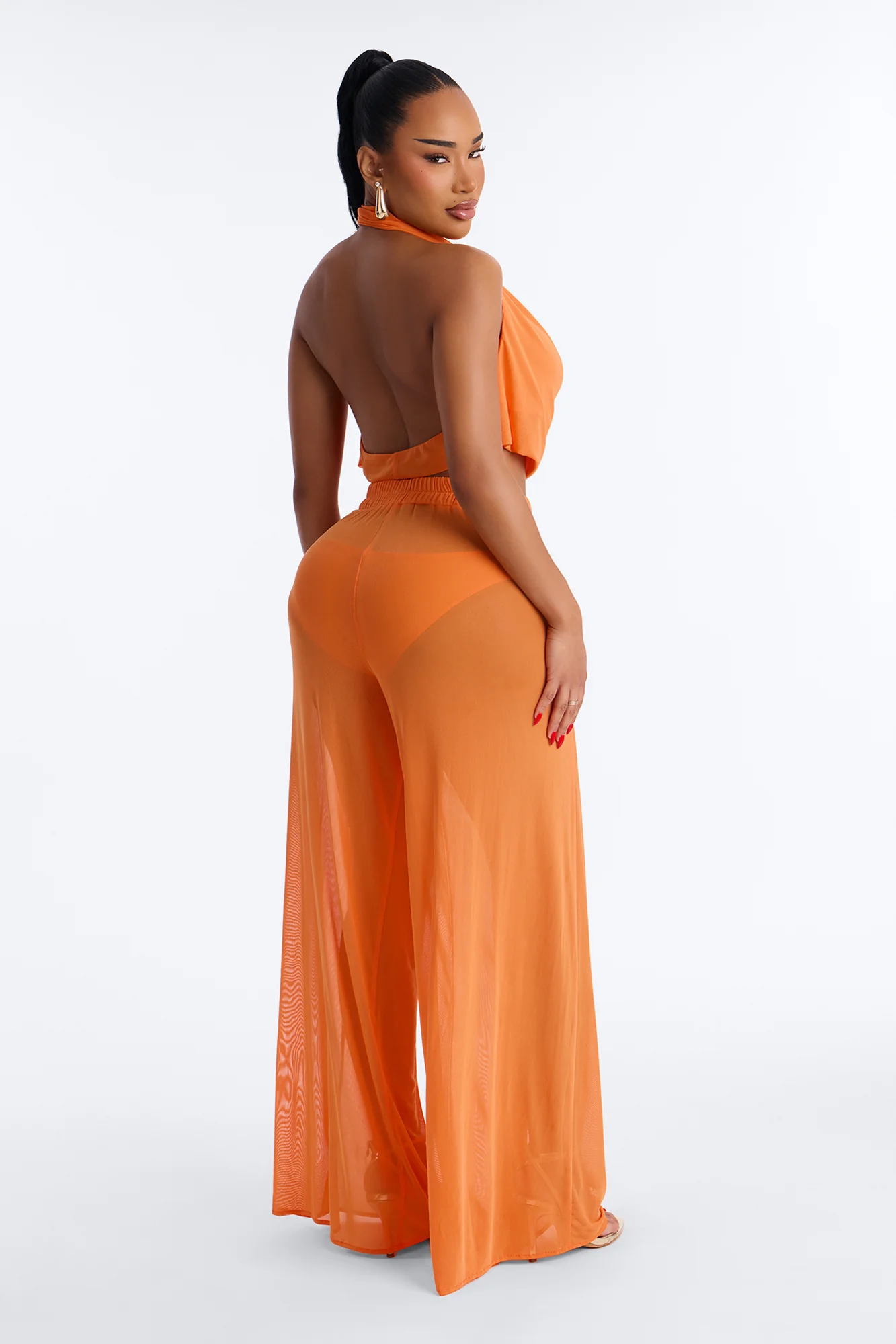 Sheer Obsession Mesh 3 Piece Pant Set - Orange - Image 4